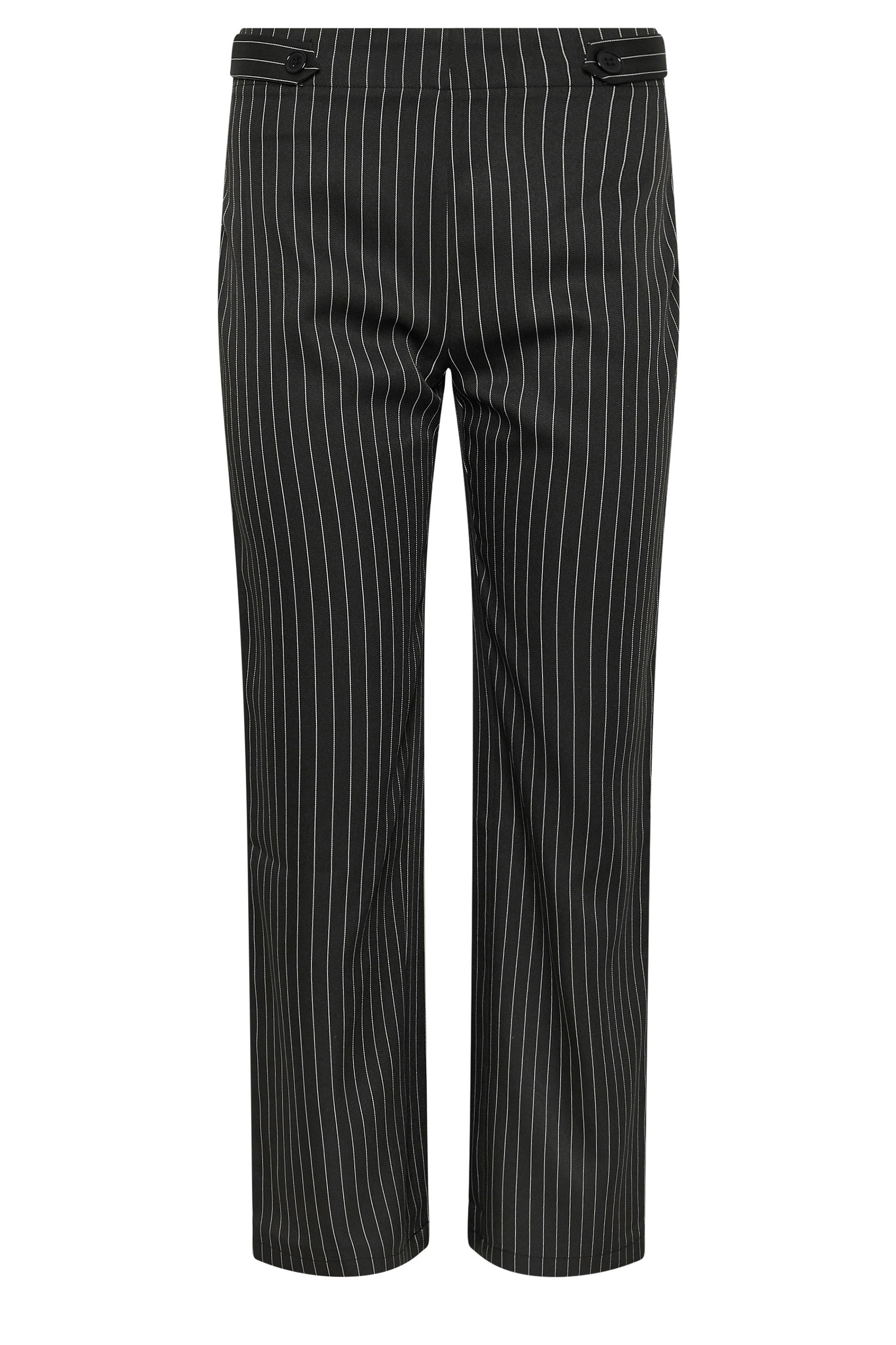 PixieGirl Petite Women's Black Tab Detail Pinstripe Wide Leg Trousers | PixieGirl 6