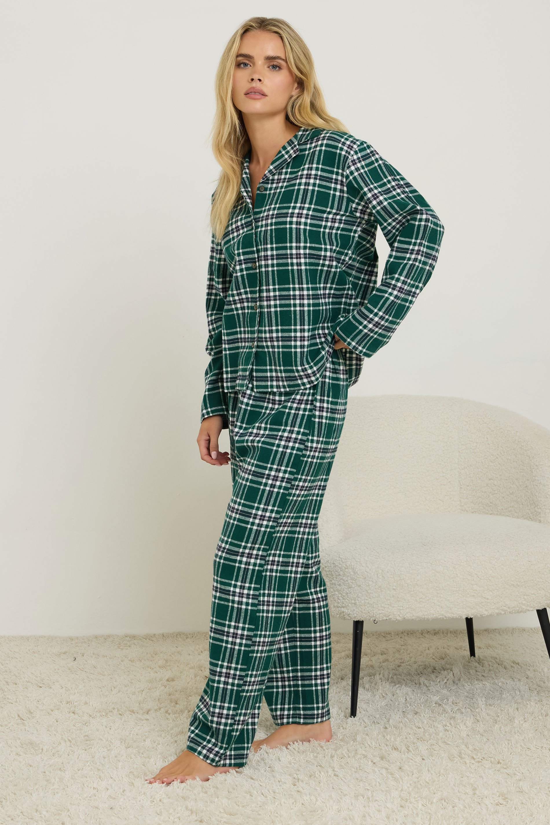 PixieGirl Petite Women's Green Cotton Check Pyjama Set | PixieGirl 4