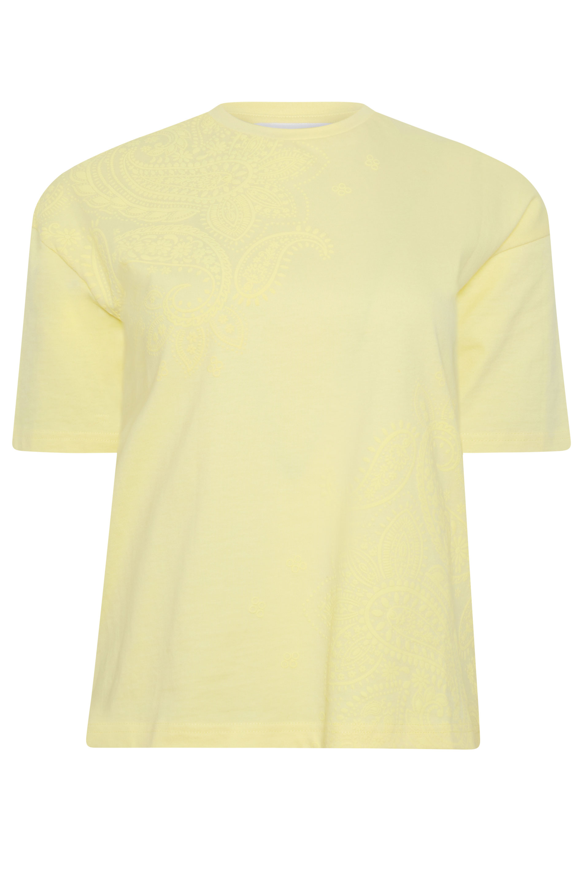 PixieGirl Petite Women's Lemon Yellow Paisley Cotton T-Shirt | PixieGirl 5