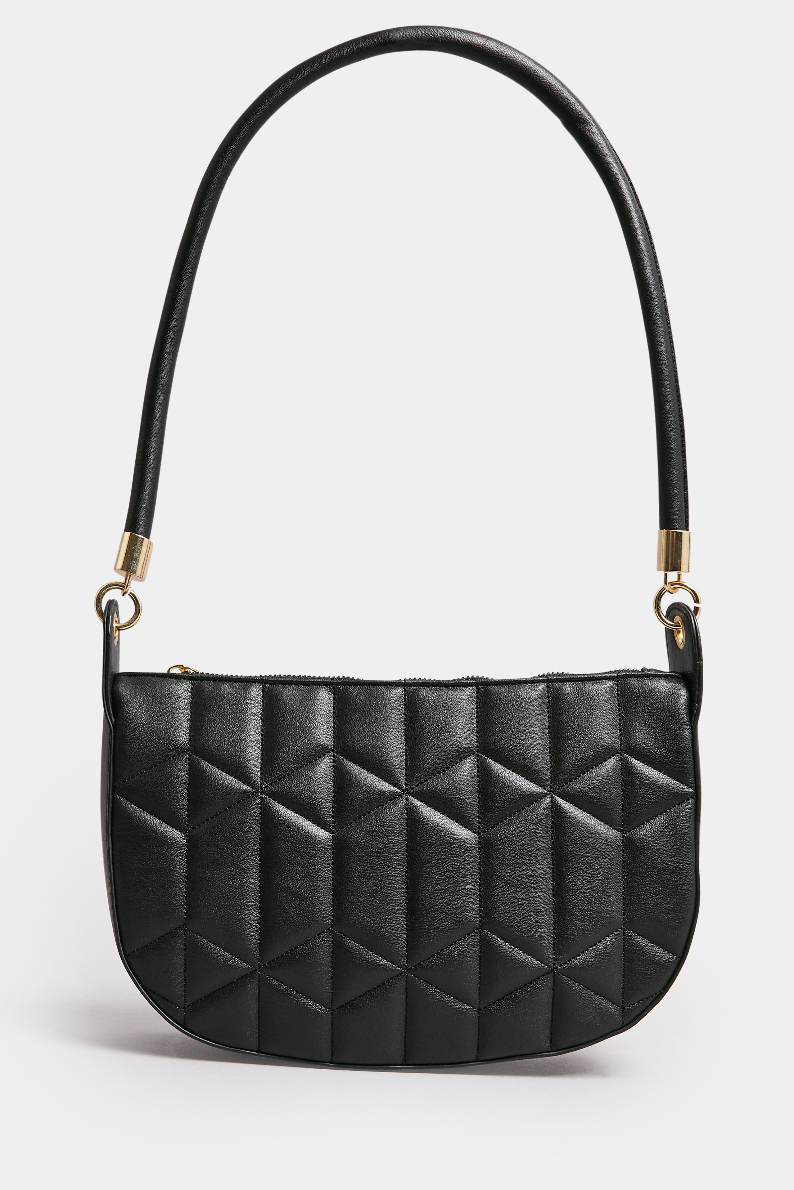 Black Geometric Stitch Quilted Shoulder Bag 4