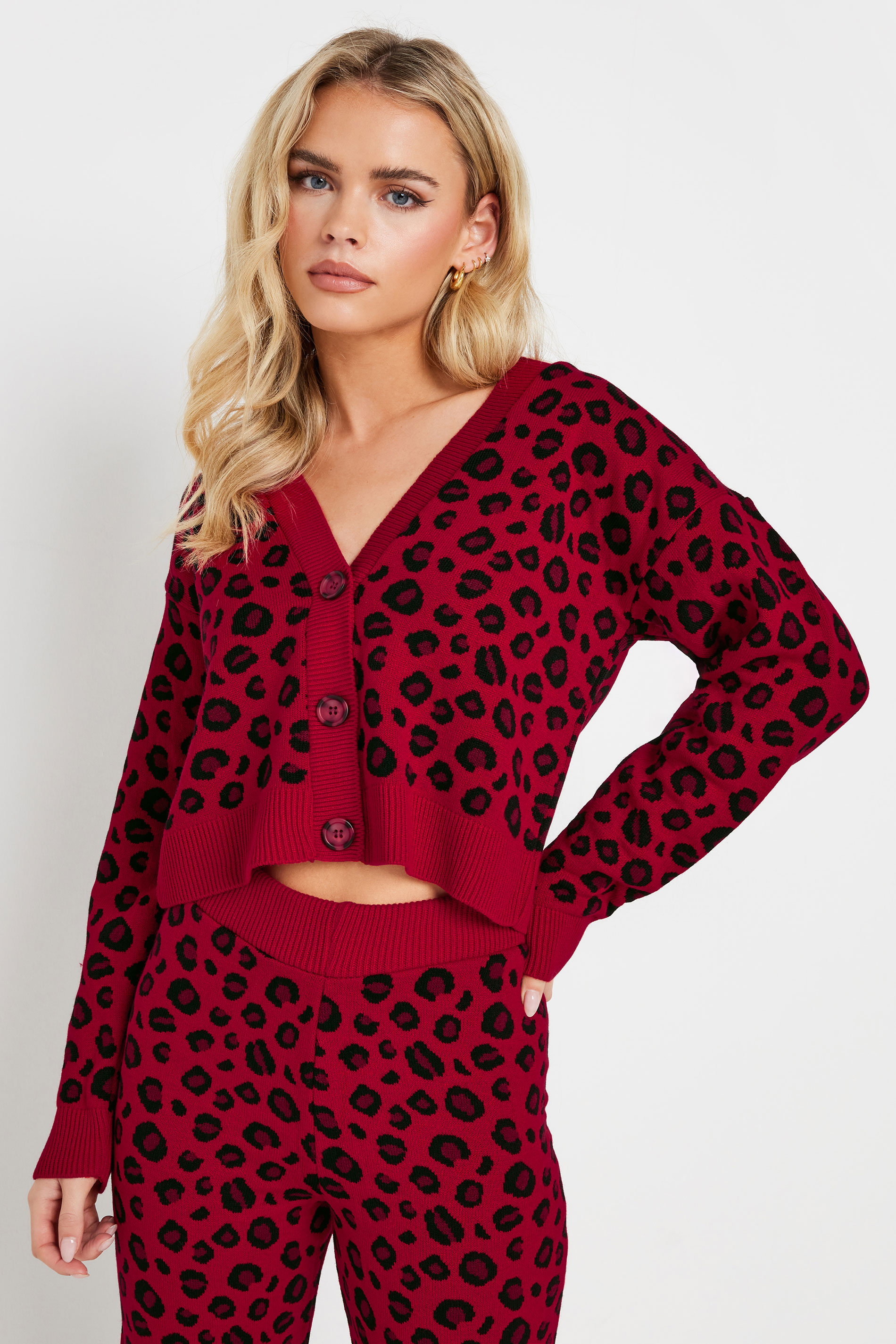 PixieGirl Petite Women's Red Leopard Print Cropped Cardigan | PixieGirl 2