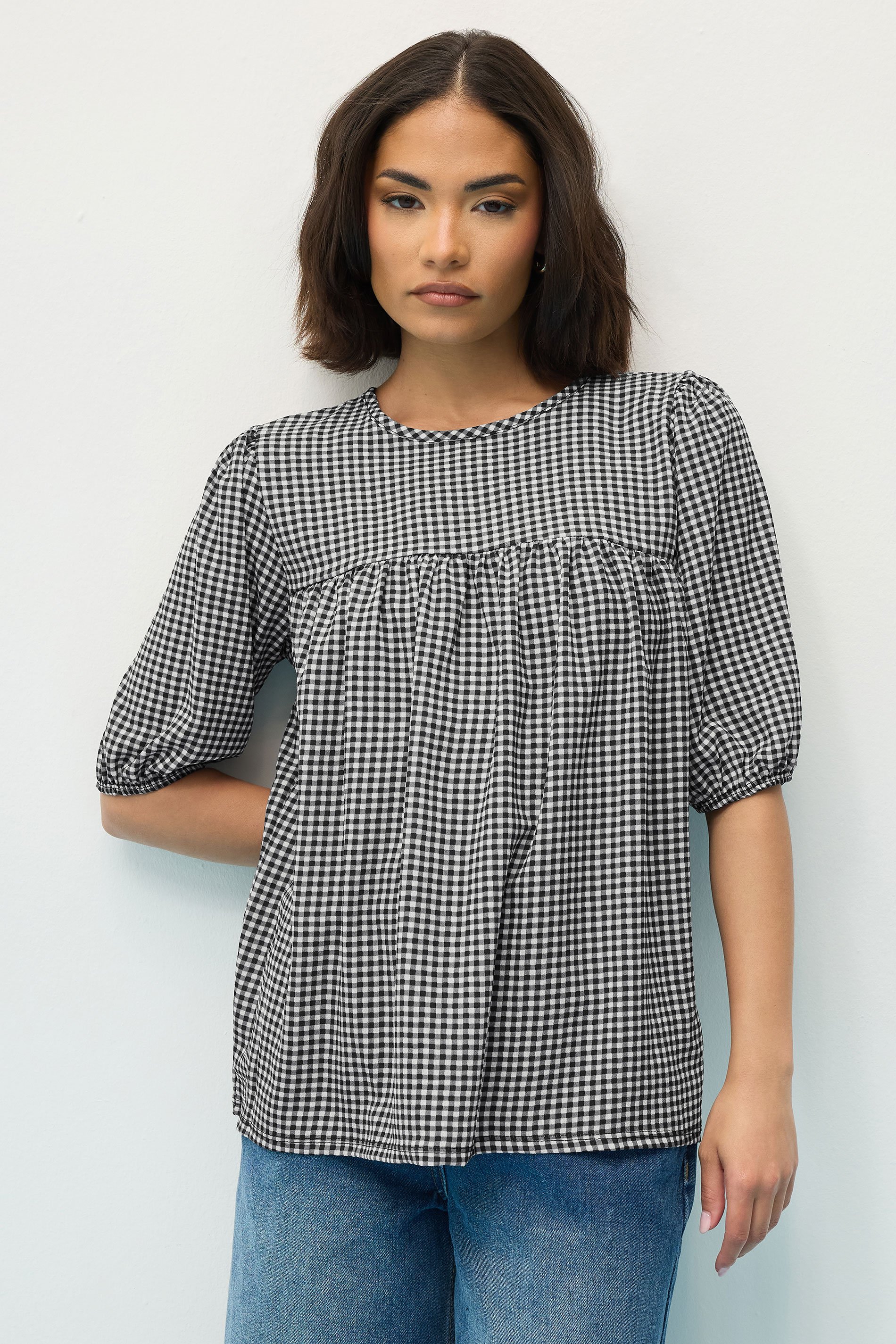 PixieGirl Petite Women's Black Gingham Tie Back Top | PixieGirl 1