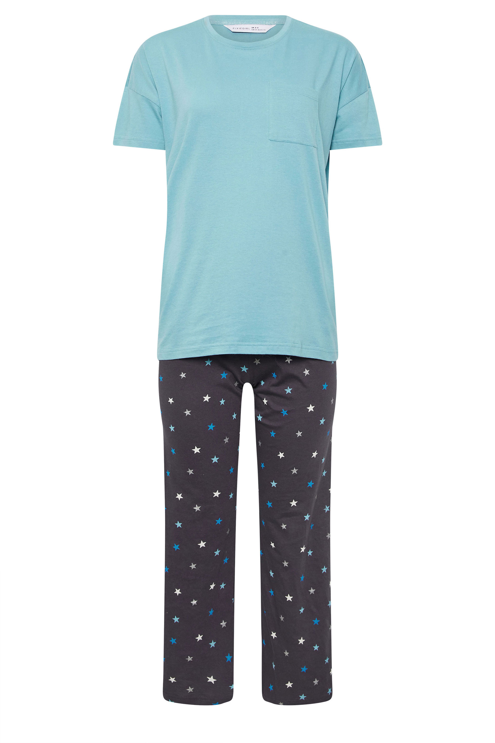 PixieGirl Petite Women's Blue Star Print Short Sleeve Pyjama Set | PixieGirl 5