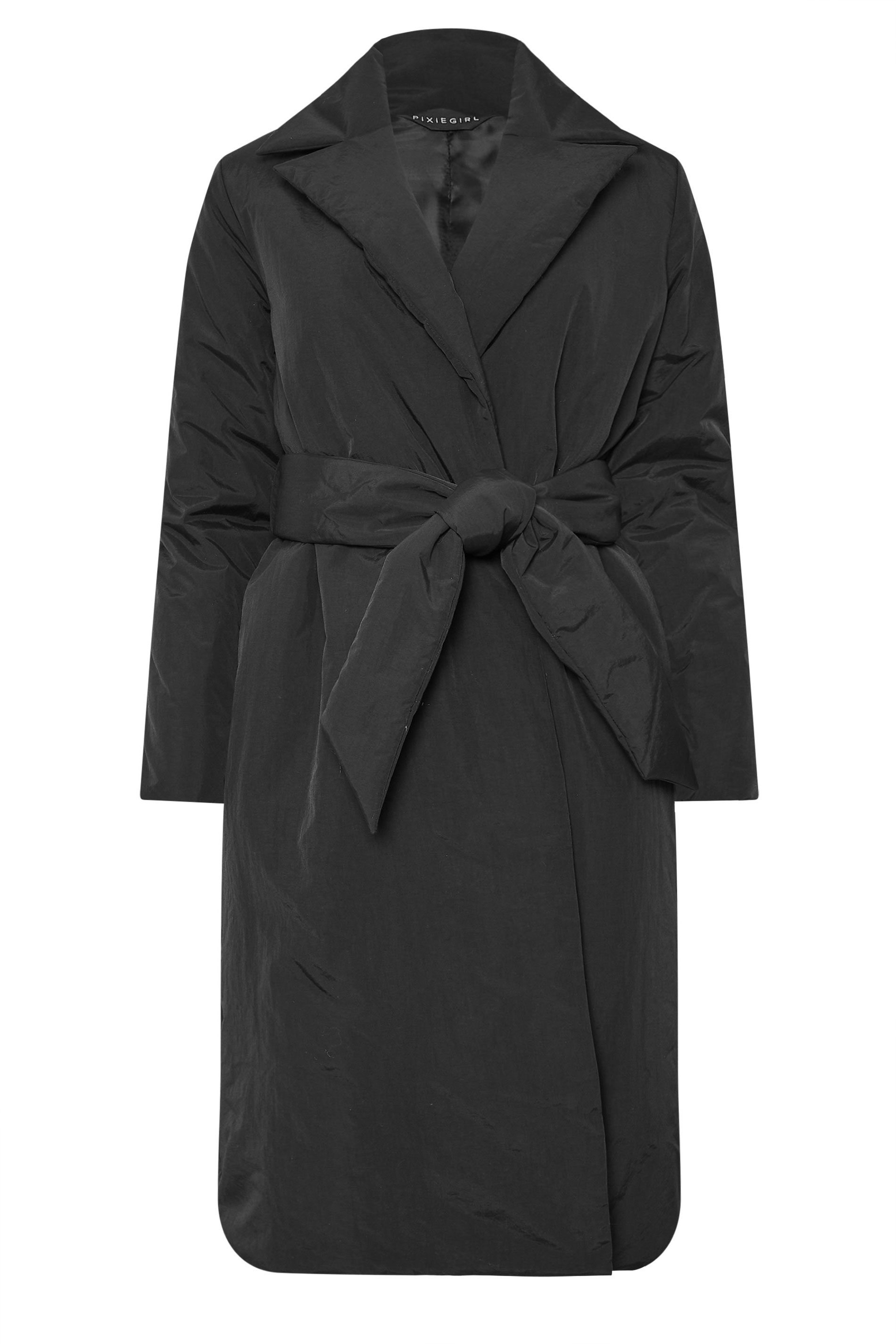 PixieGirl Petite Women's Black Belted Padded Midi Coat | PixieGirl 5