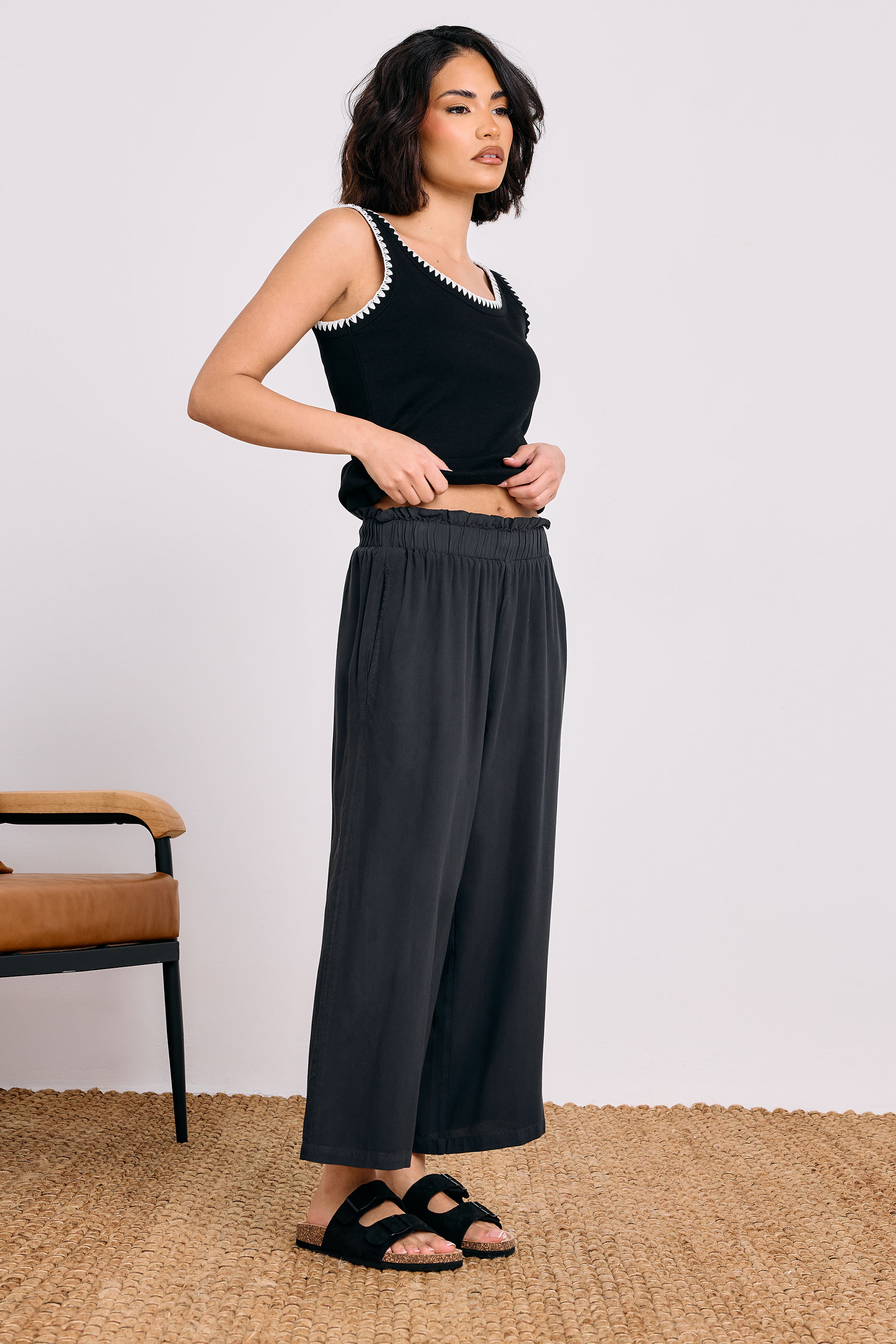 PixieGirl Petite Women's Black Acid Wash Cropped Trousers | PixieGirl 1