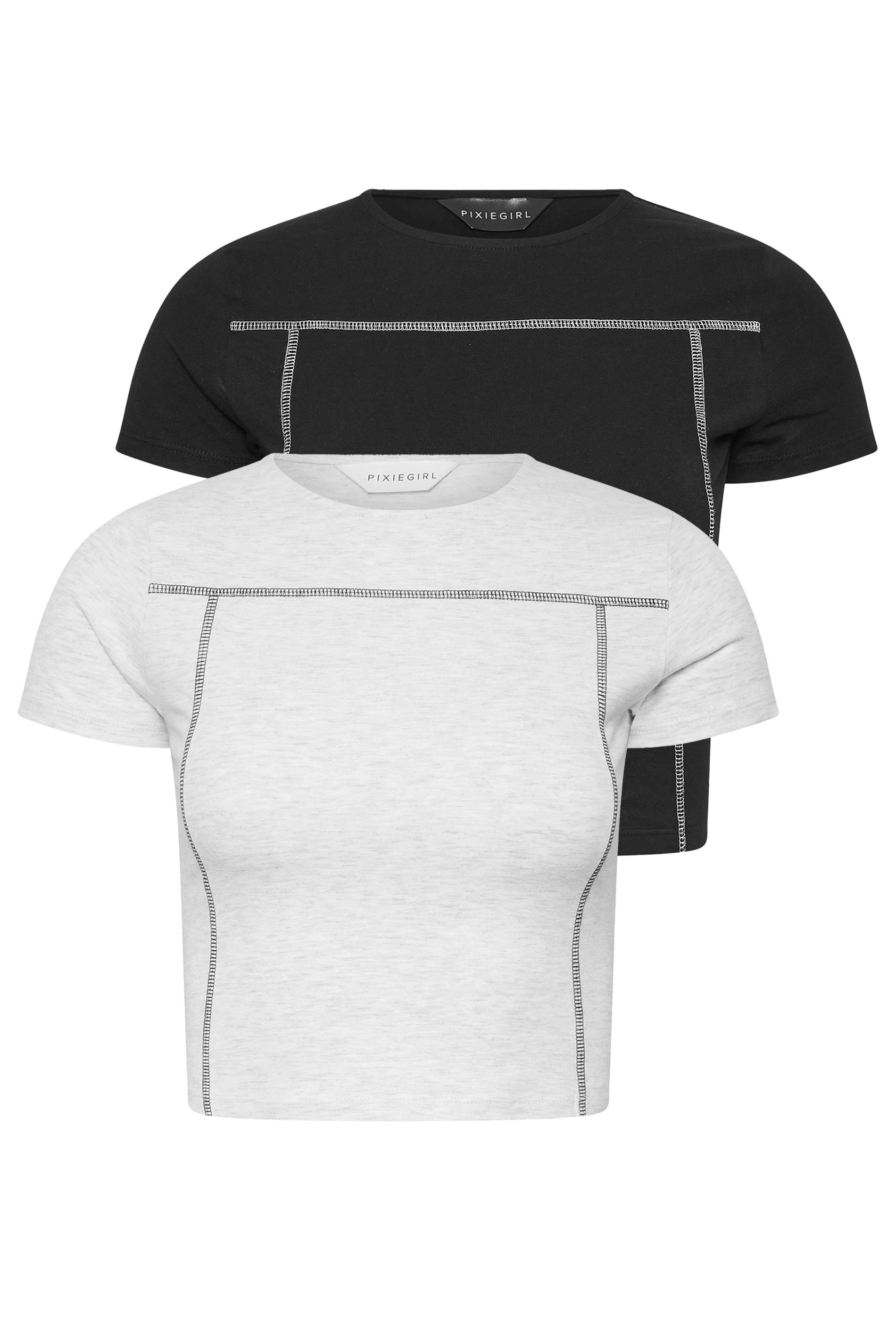 PixieGirl Petite Women's 2 PACK Black & Grey Contrast Stitch Top | PixieGirl 7
