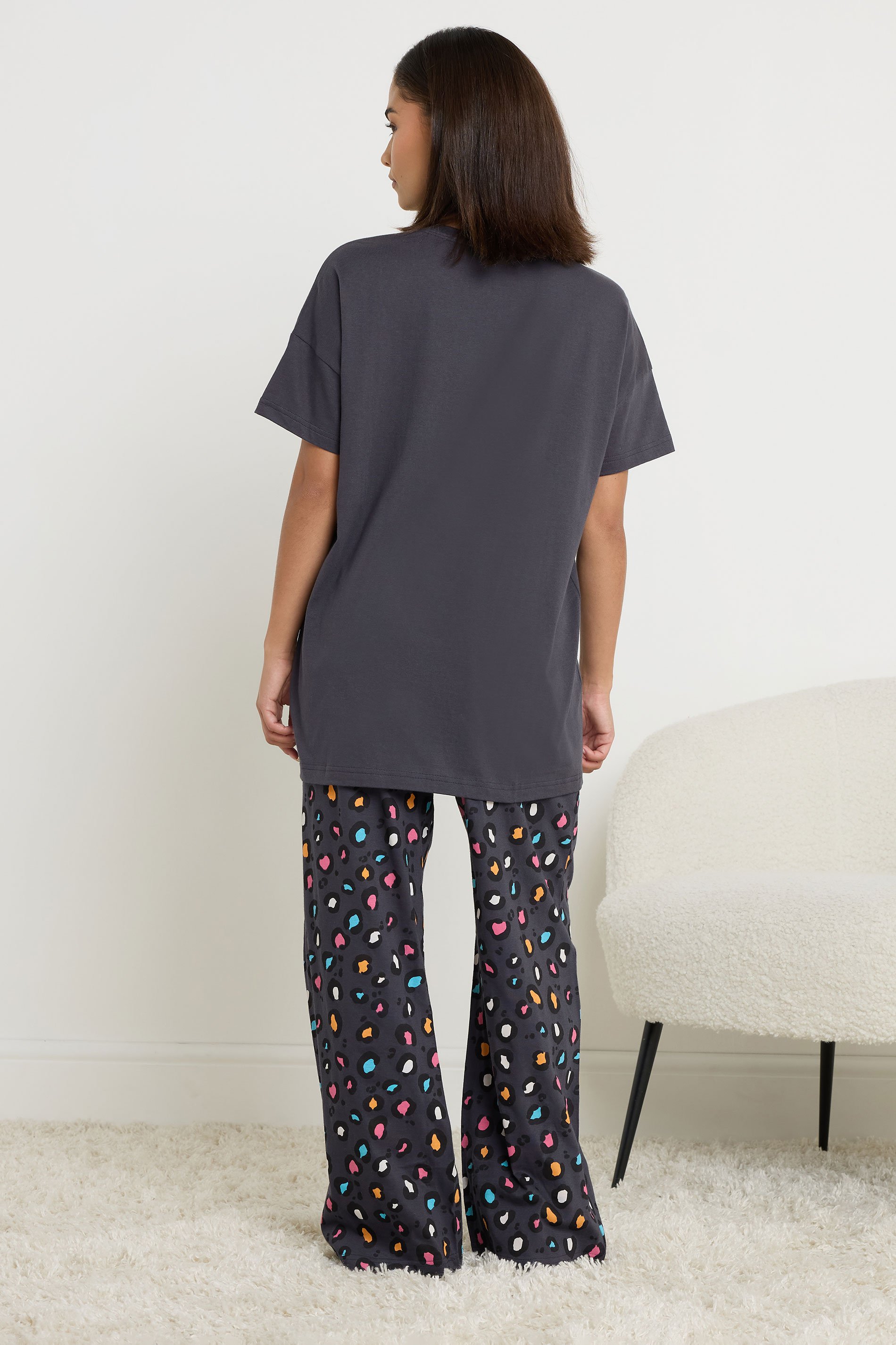 PixieGirl Petite Women's Navy Blue Sunday Vibes Slogan Pyjama Set | PixieGirl 3