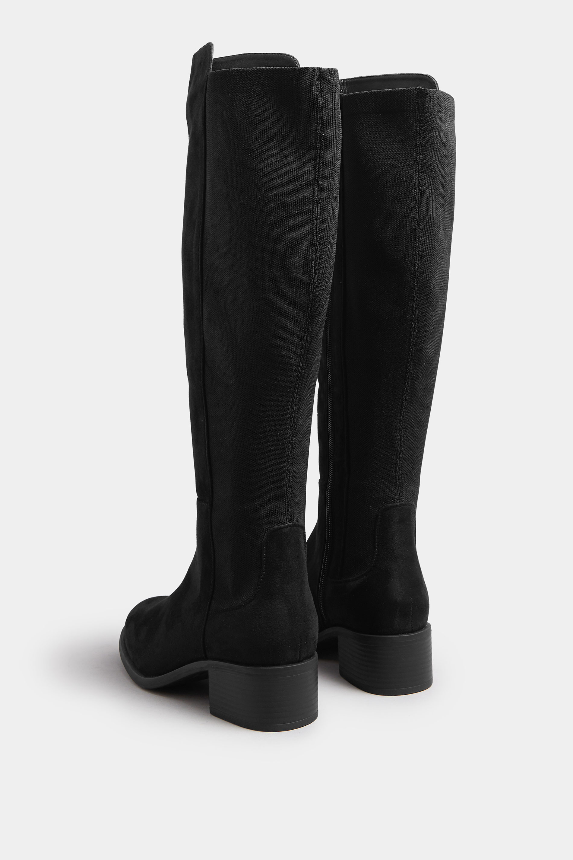 Black Faux Suede Elasticated Knee High Boots In Extra Wide EEE Fit | Yours Clothing 4