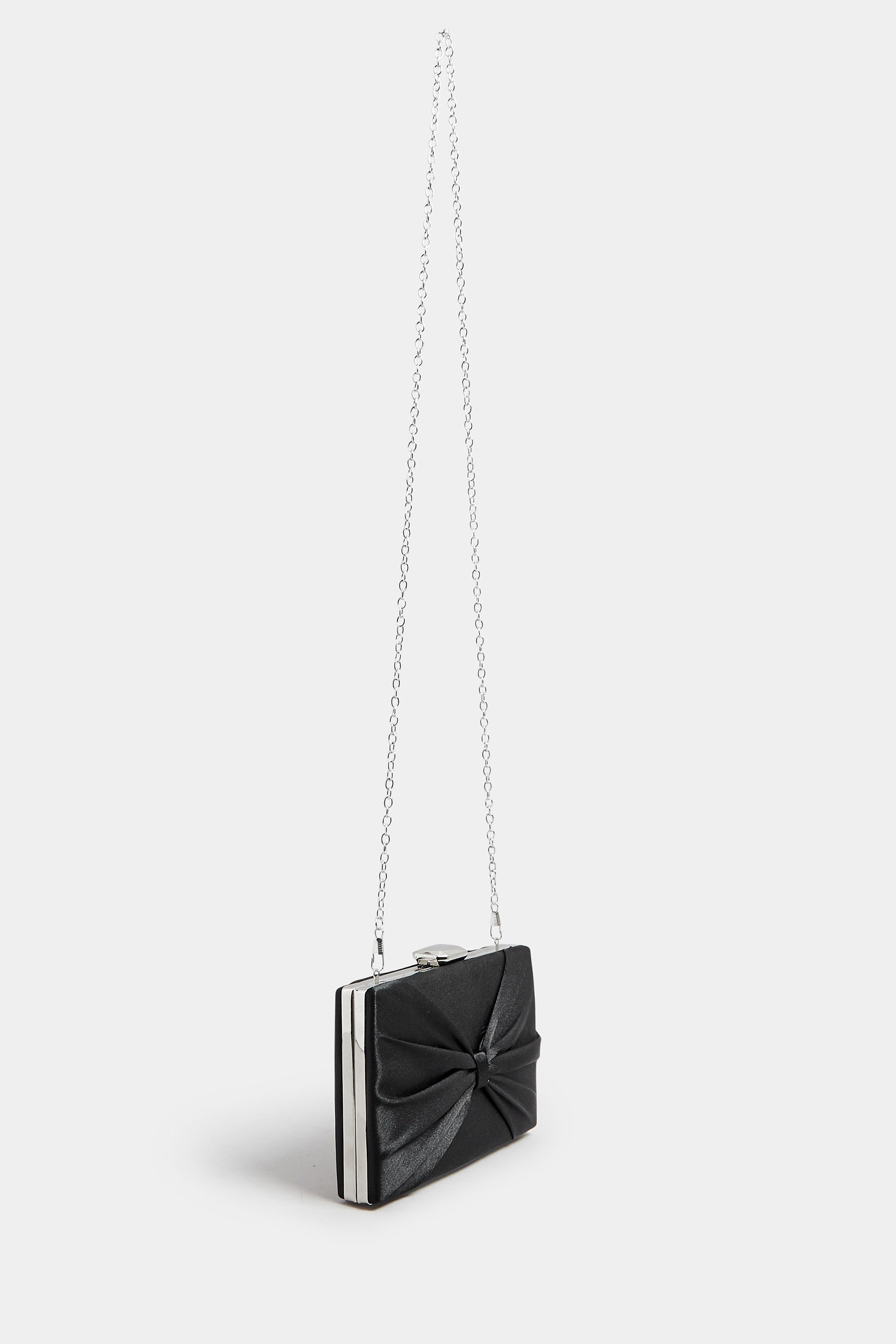 Black Satin Bow Detail Clutch Bag | Yours Clothing 4