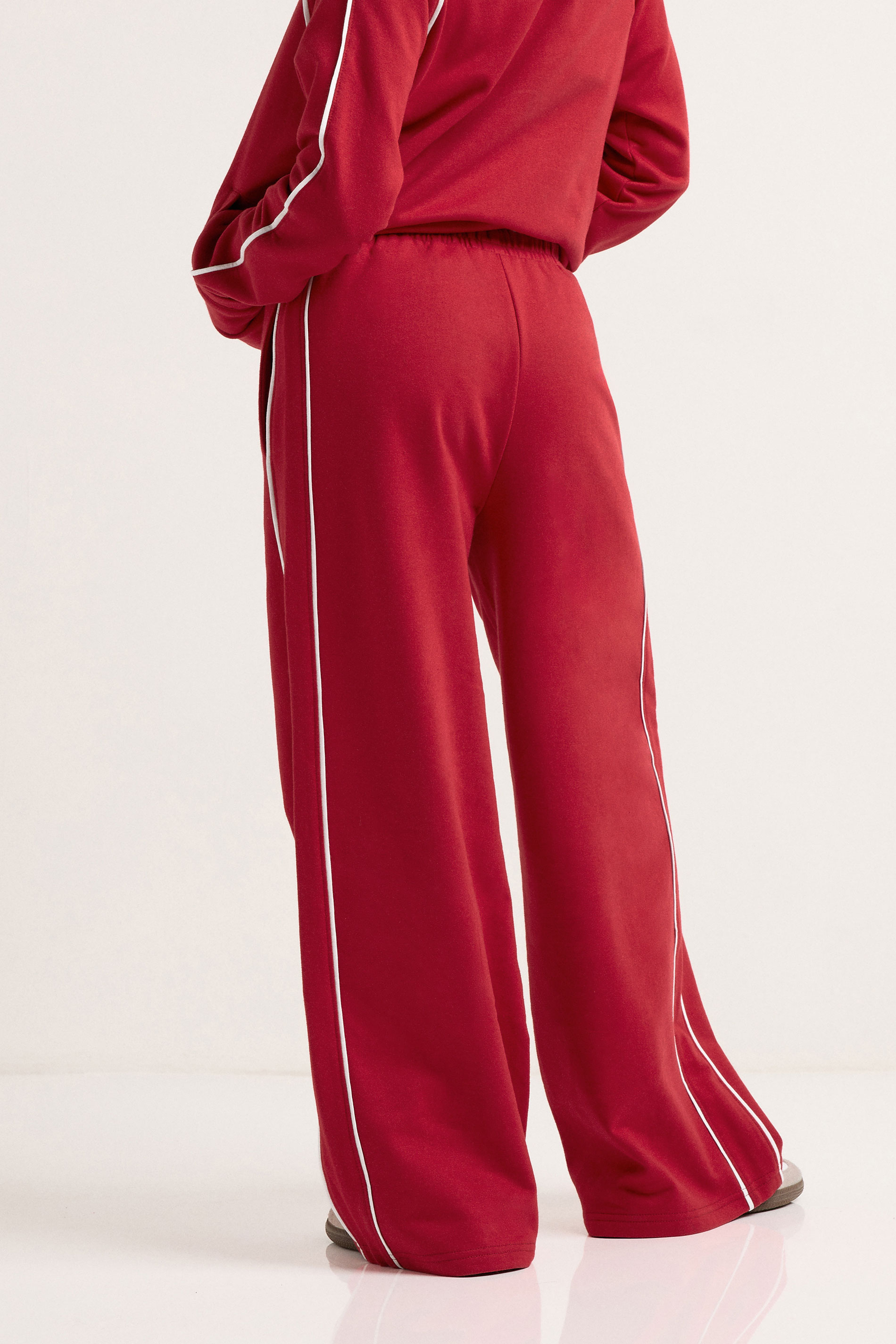 PixieGirl Petite Women's Red Contrast Piping Wide Leg Joggers | PixieGirl 4