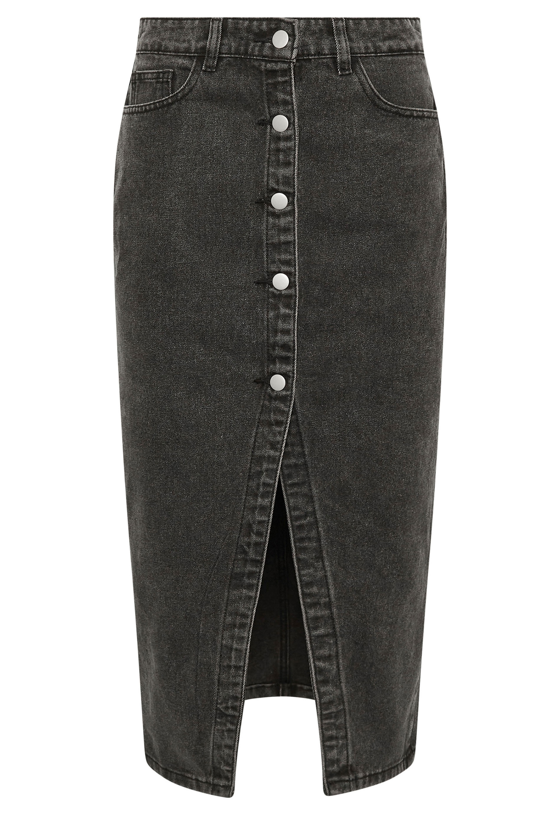 PixieGirl Petite Women's Black Denim Button Midi Skirt | PixieGirl 5