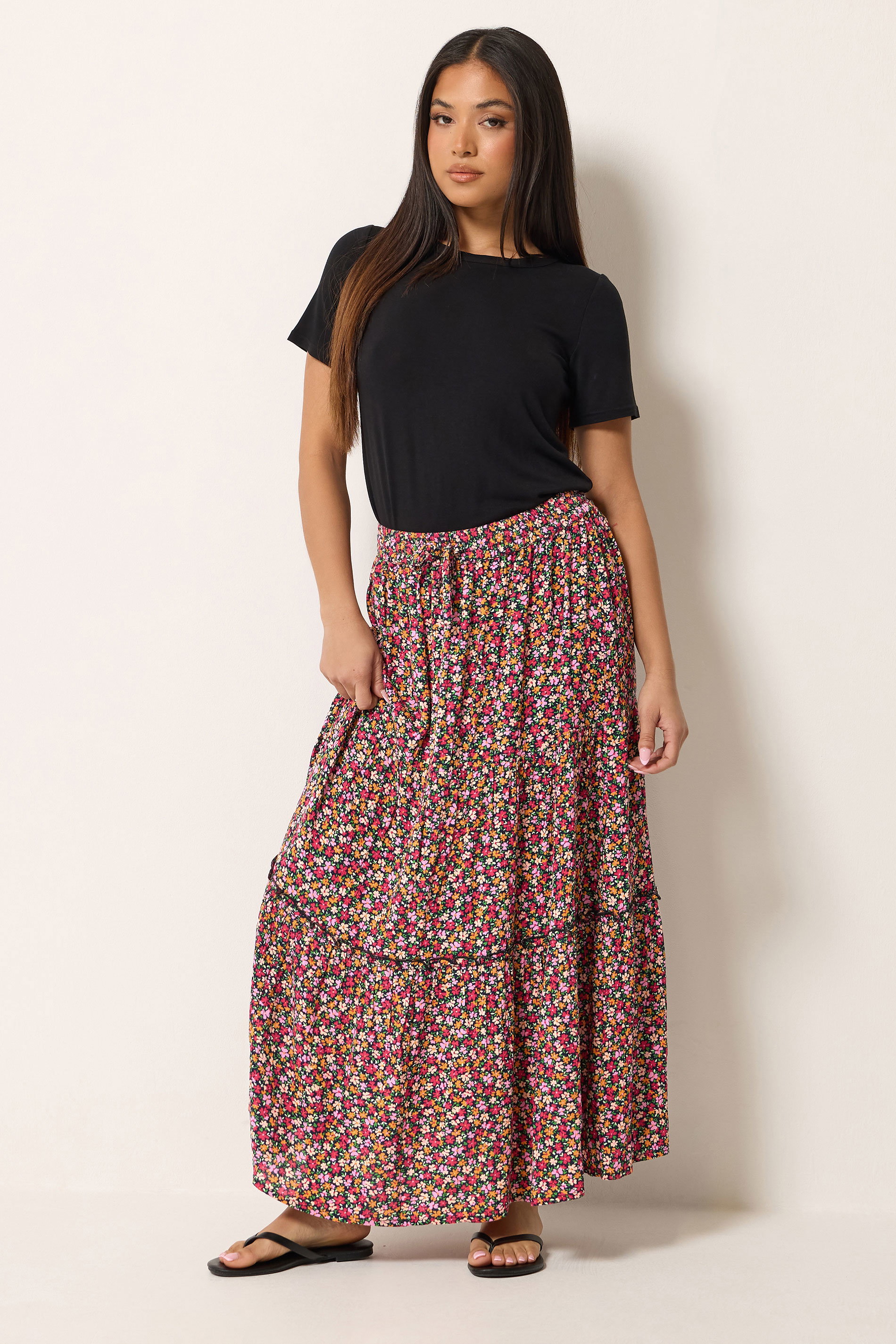 M&Co Petite Pink Ditsy Floral Maxi Skirt | M&Co 1