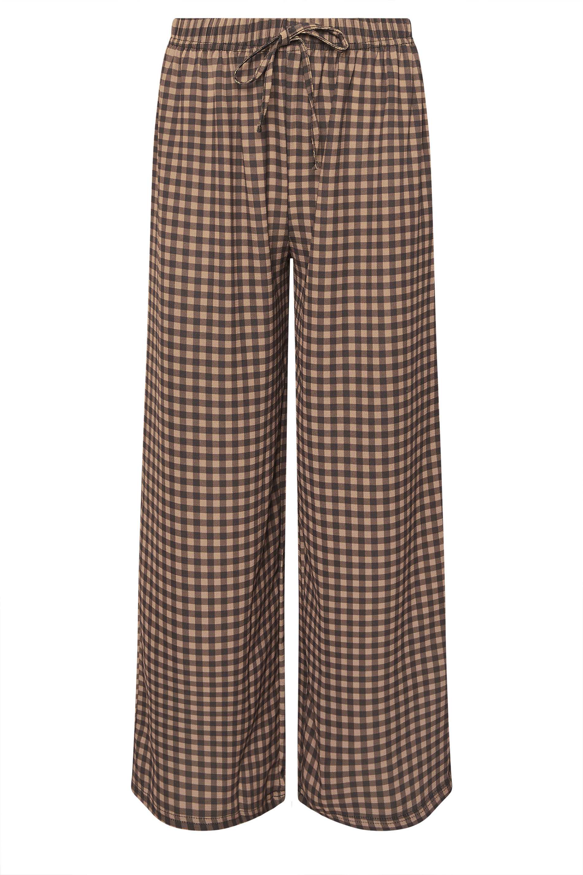 PixieGirl Petite Women's Chocolate Brown Gingham Wide Leg Trousers | PixieGirl 5