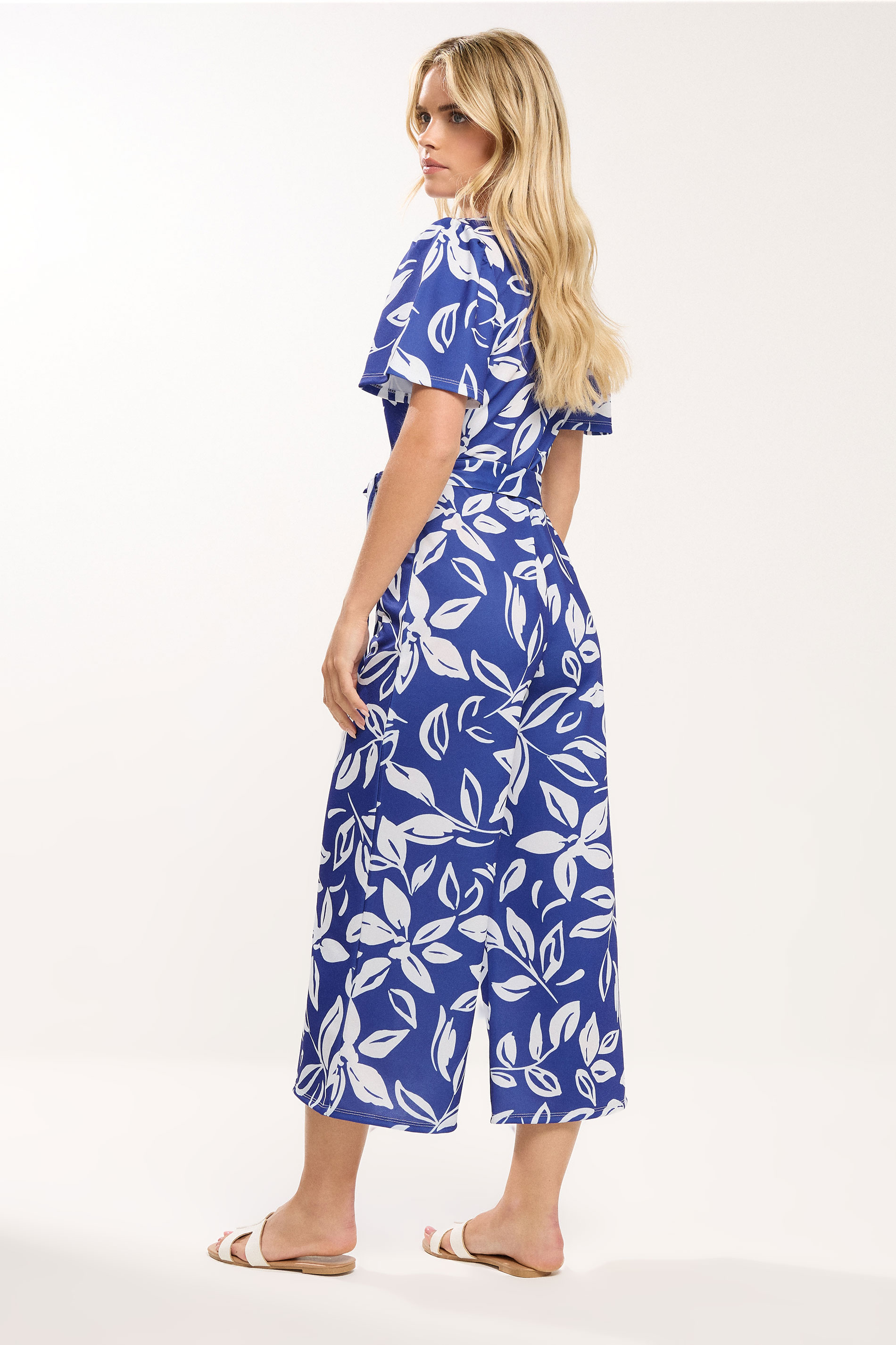 M&Co Petite Blue & White Leaf print Jumpsuit | M&Co 2
