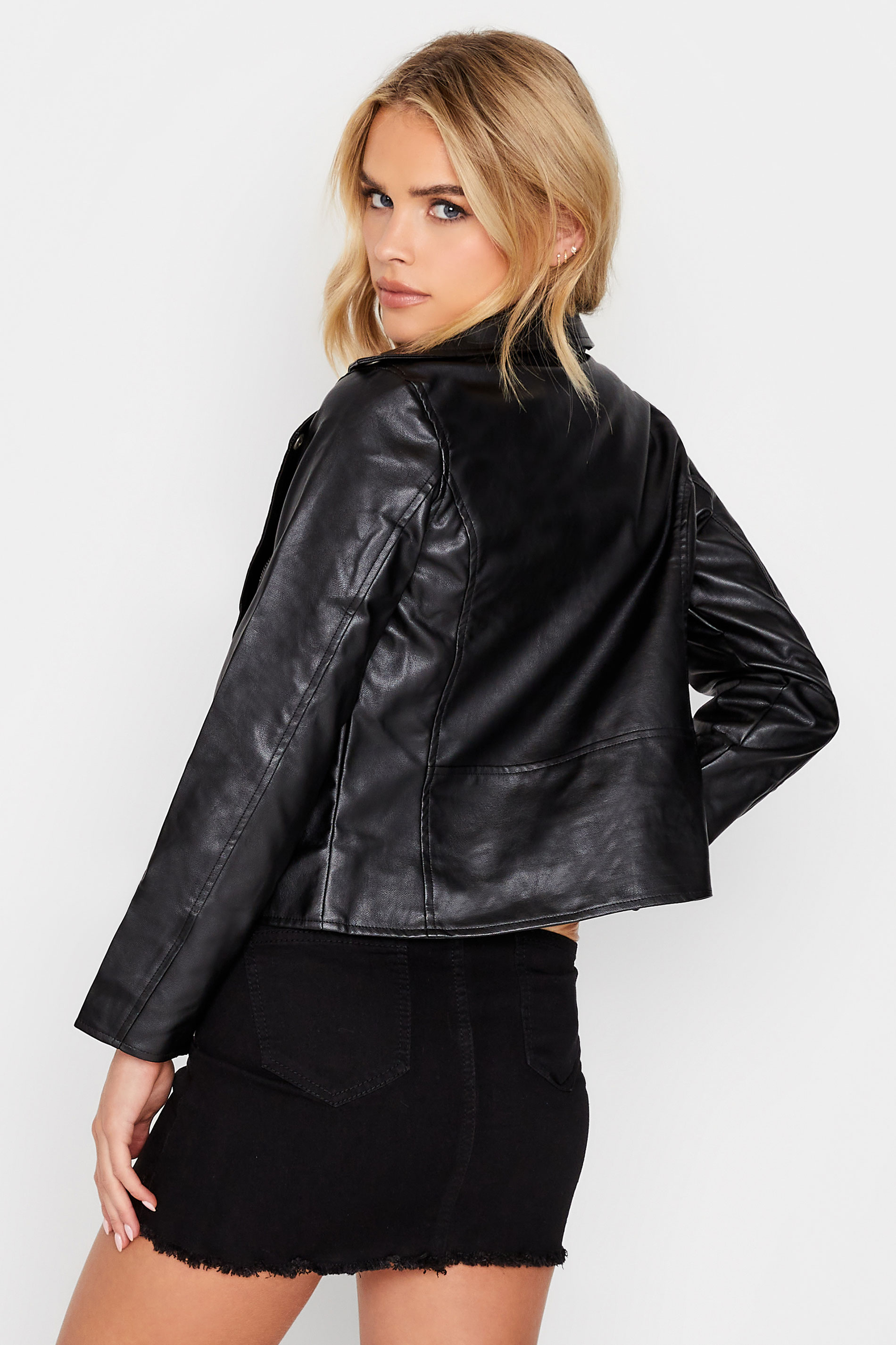 Petite Black Faux Leather Biker Jacket | PixieGirl  2