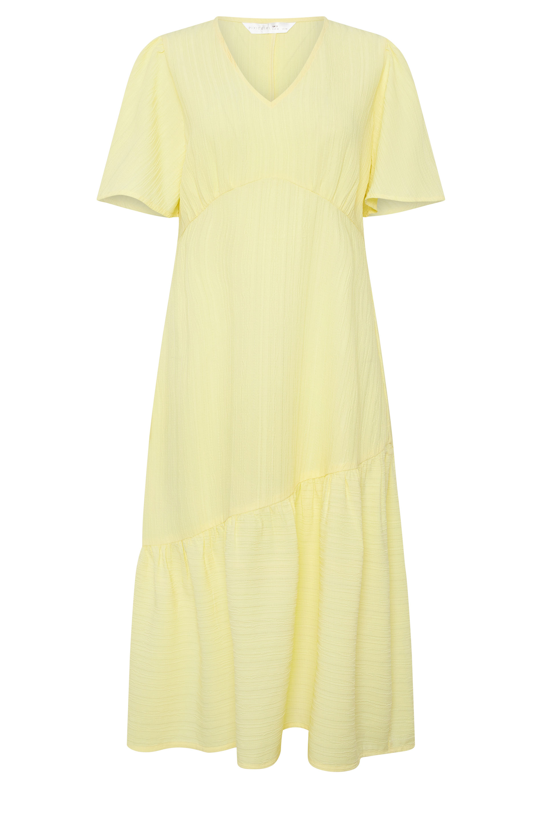 PixieGirl Petite Yellow Asymmetric Tiered Midi Dress | PixieGirl 5