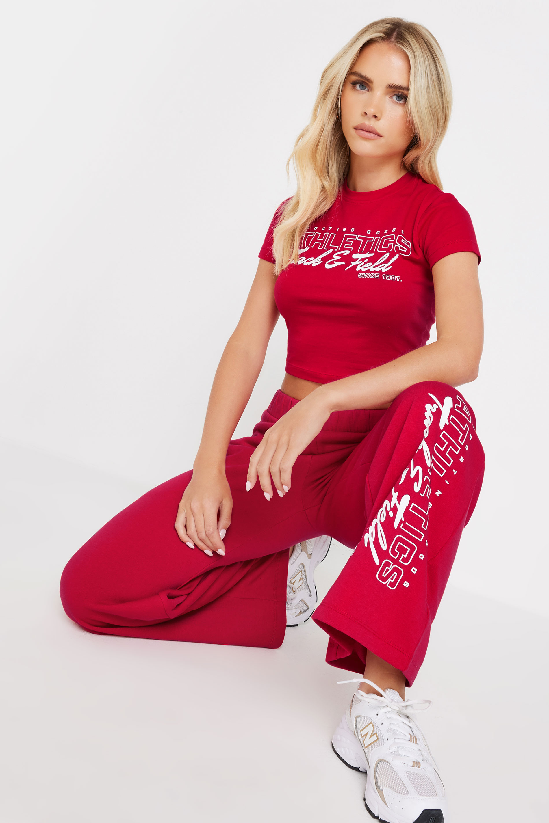 PixieGirl Petite Women's Red Athletics Wide Leg Jogger | PixieGirl 2
