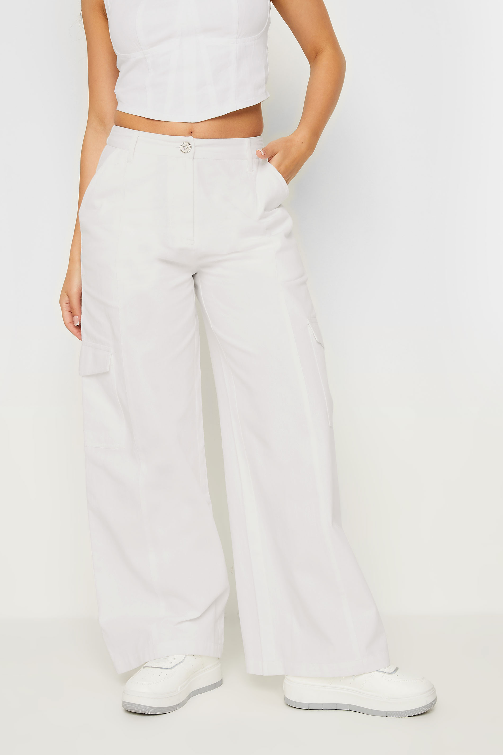 PixieGirl Petite Women's White Cargo Trousers | PixieGirl 2