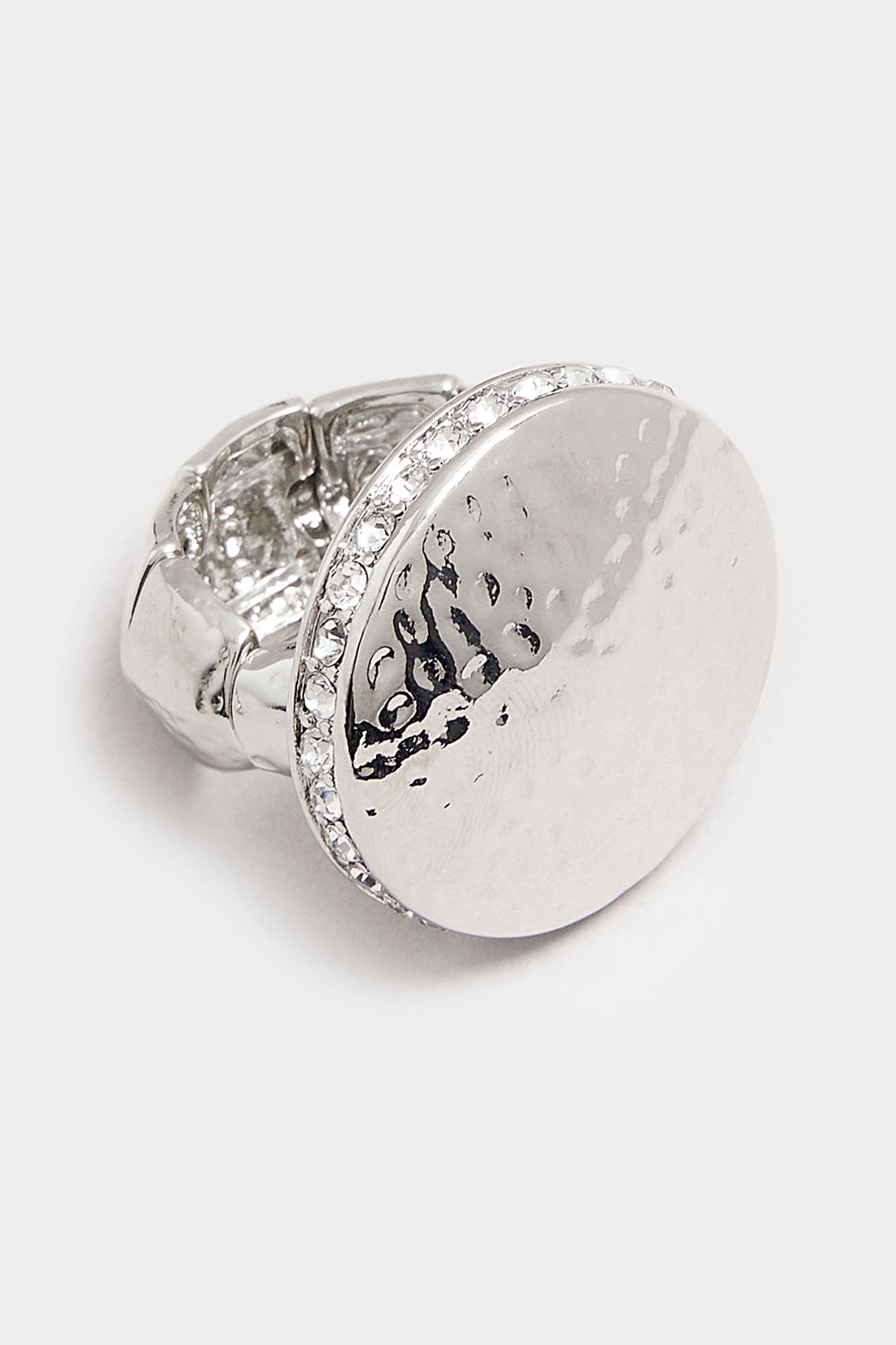 Silver Tone Textured Diamante Stretch Ring | Yours Clothing 2