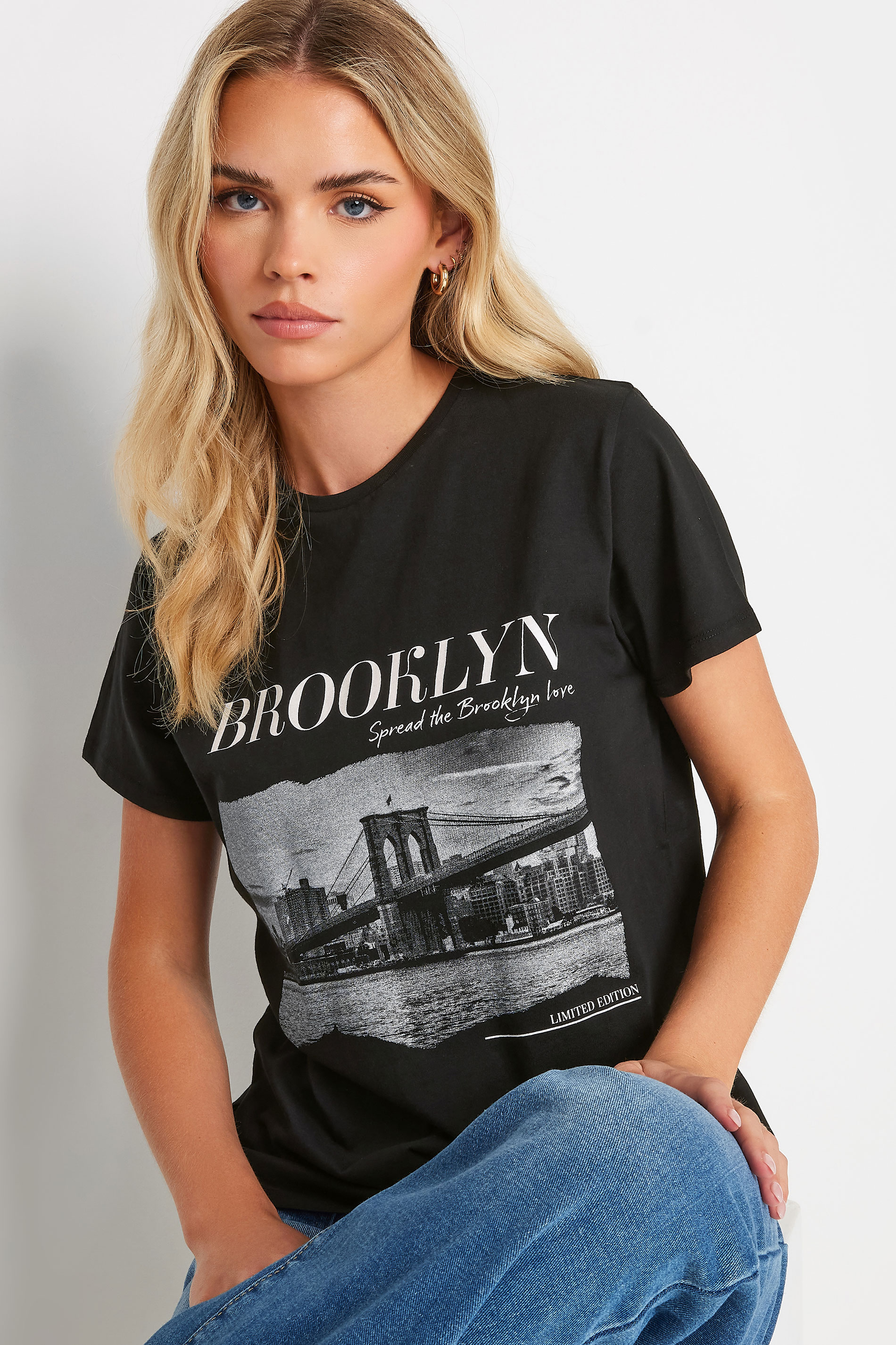 PixieGirl Petite Women's Black 'Brooklyn' Slogan Printed T-Shirt | PixieGirl 4