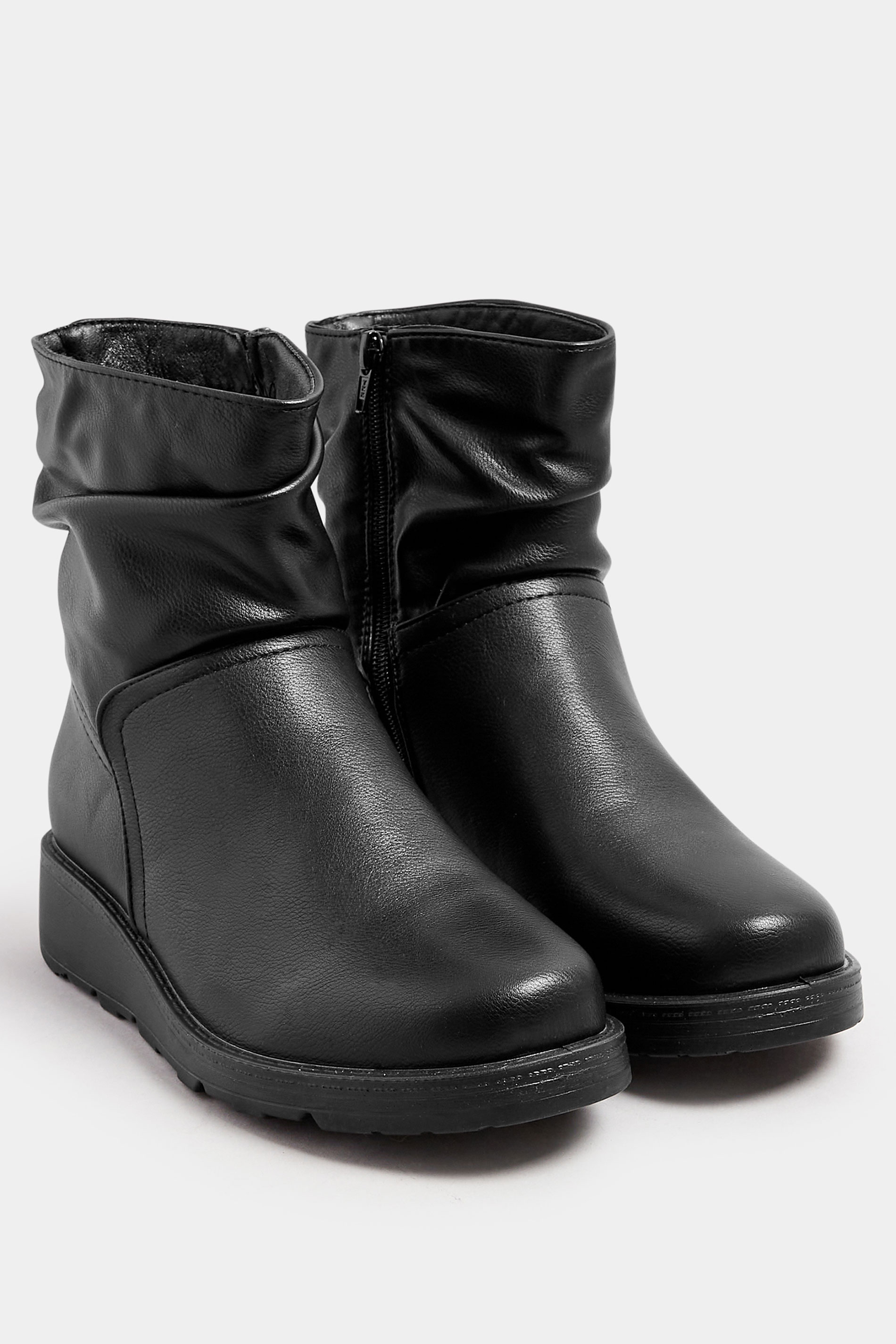 Black Faux Leather Slouch Wedge Boots In Extra Wide EEE Fit | Yours Clothing  3