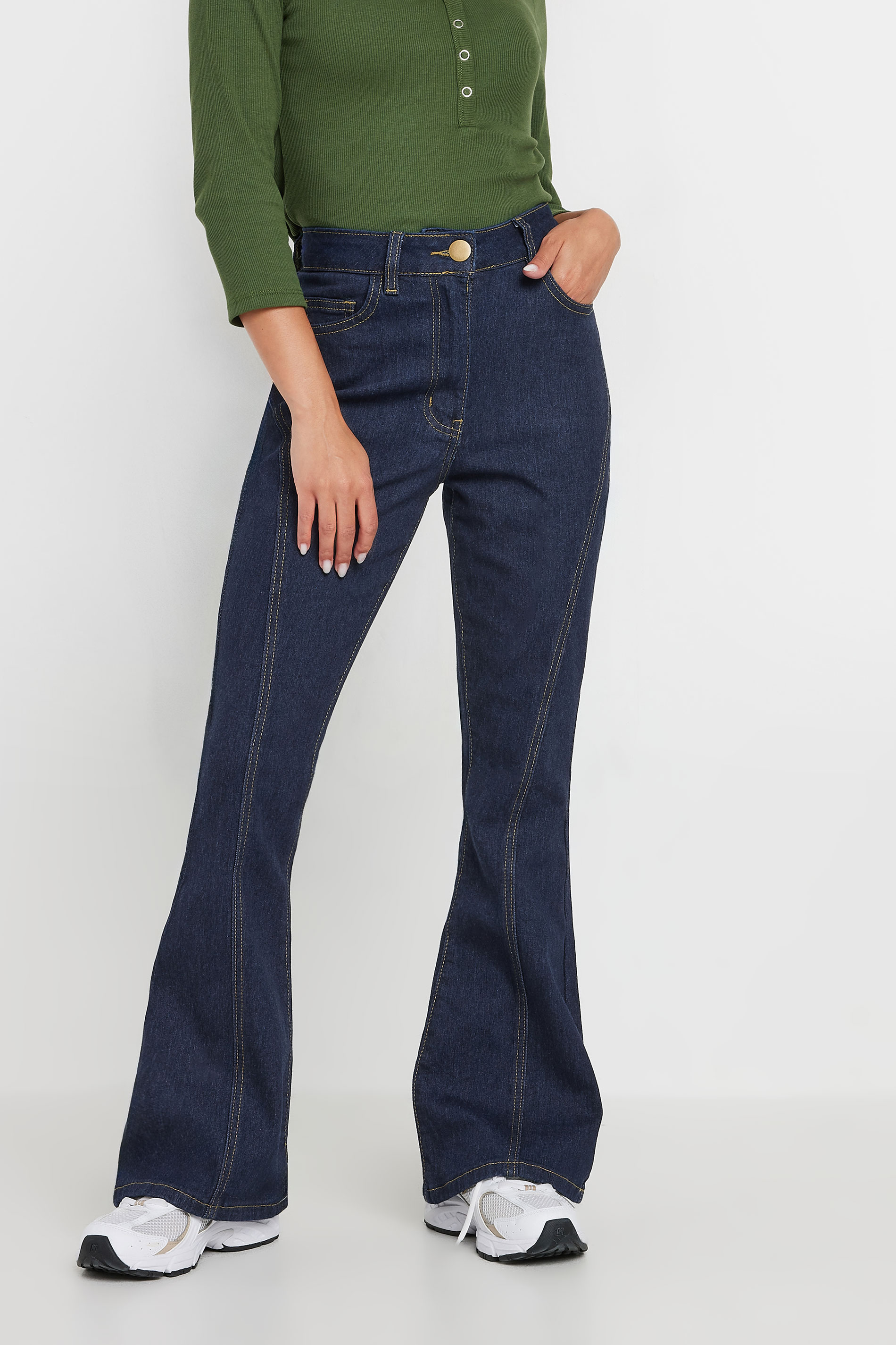 PixieGirl Petite Women's Indigo Blue Seam Front Flared Jeans | PixieGirl 2