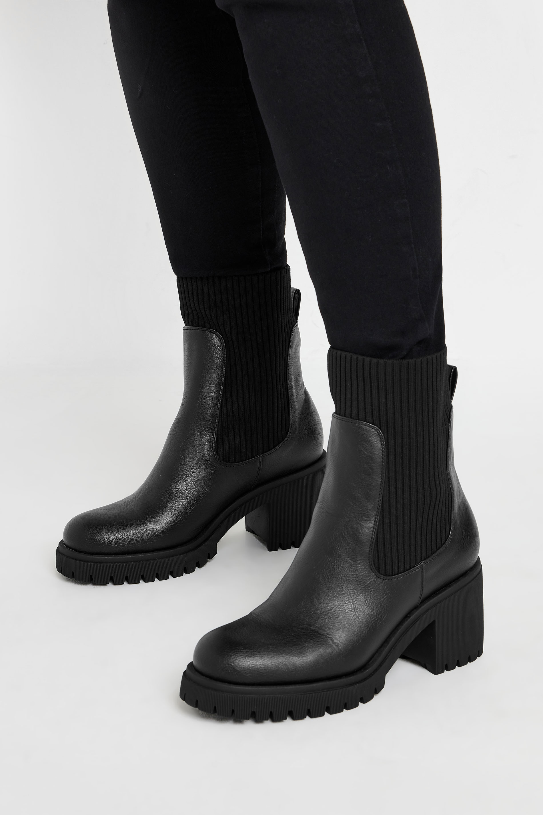 Black Faux Leather Sock Chelsea Boots In Extra Wide EEE Fit | Yours Clothing 1