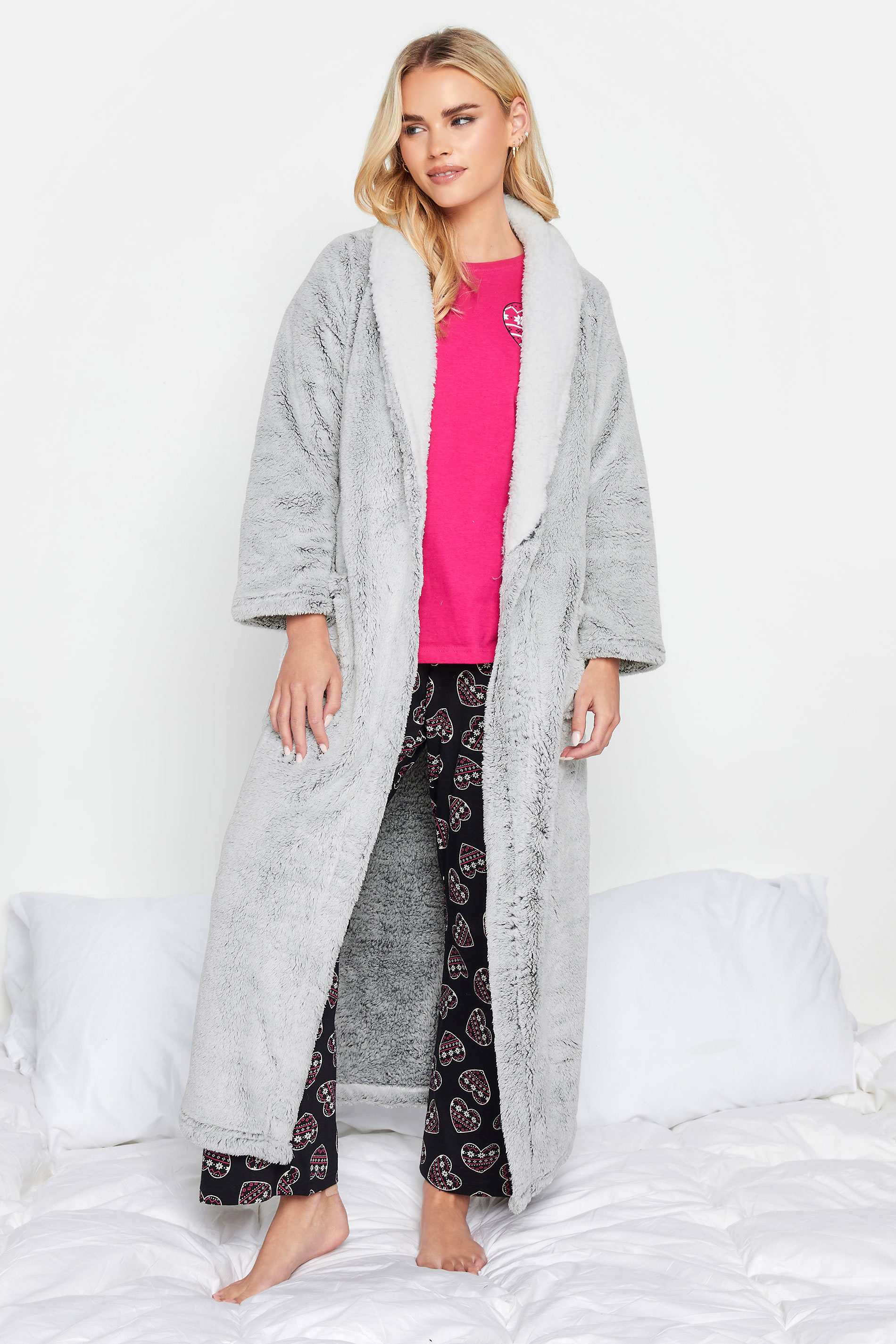 PixieGirl Grey Soft Touch Contrast Maxi Dressing Gown | PixieGirl 2