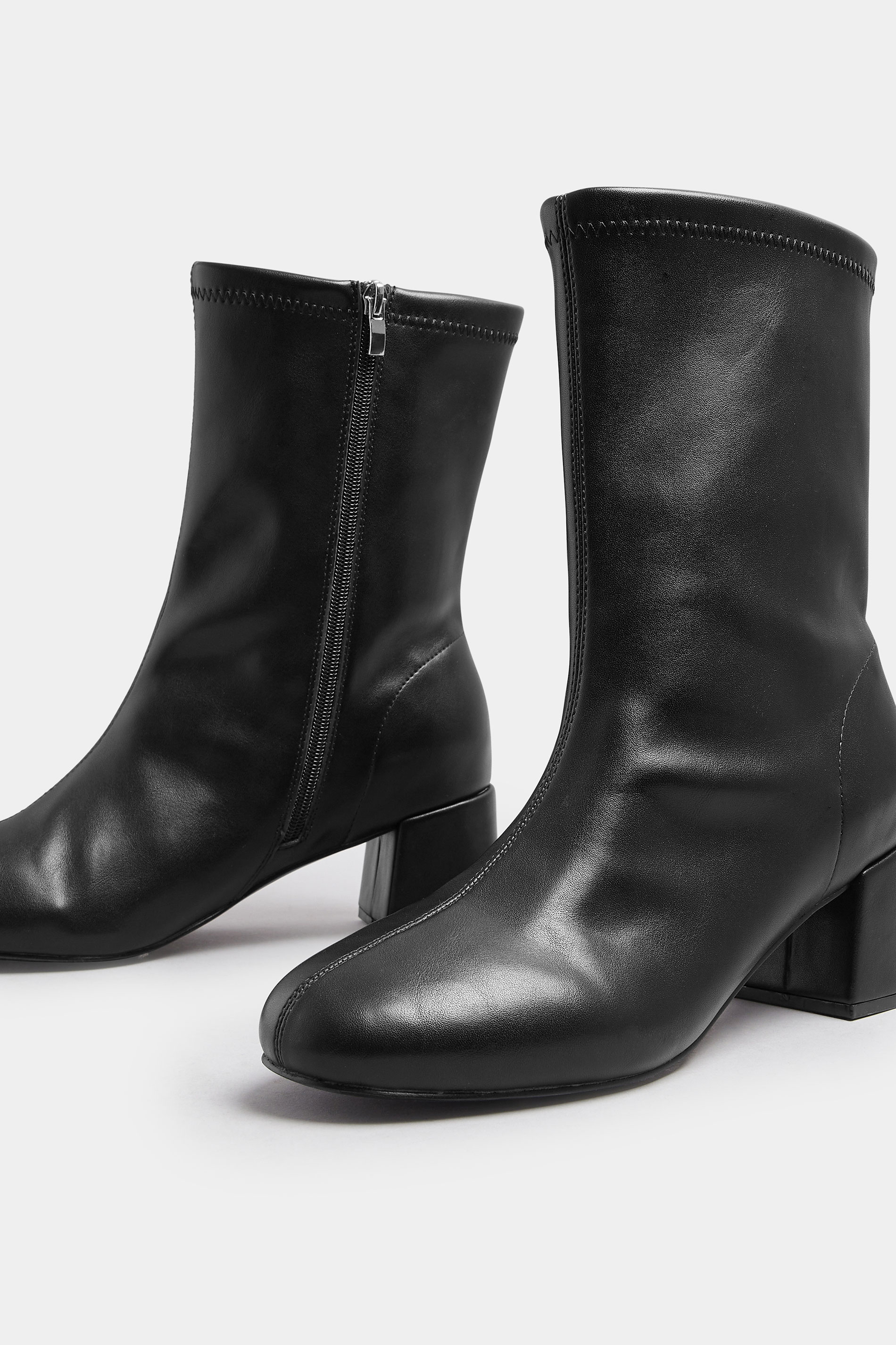 Black Block Heel Stretch Boots In Extra Wide EEE Fit | Yours Clothing 5