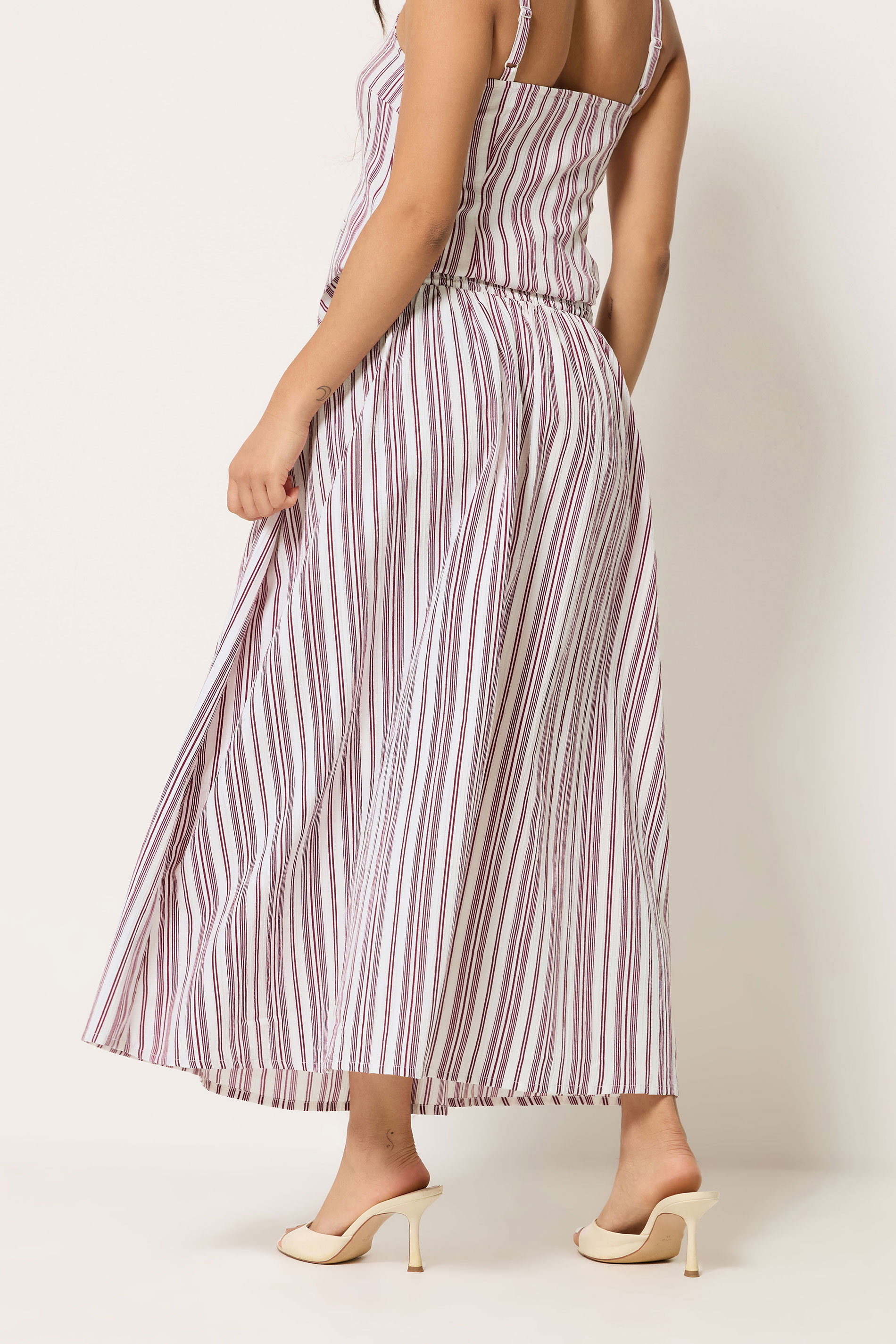 PixieGirl Petite Women's Set Burgundy Red Stripe Cami & Maxi Skirt | PixieGirl 2