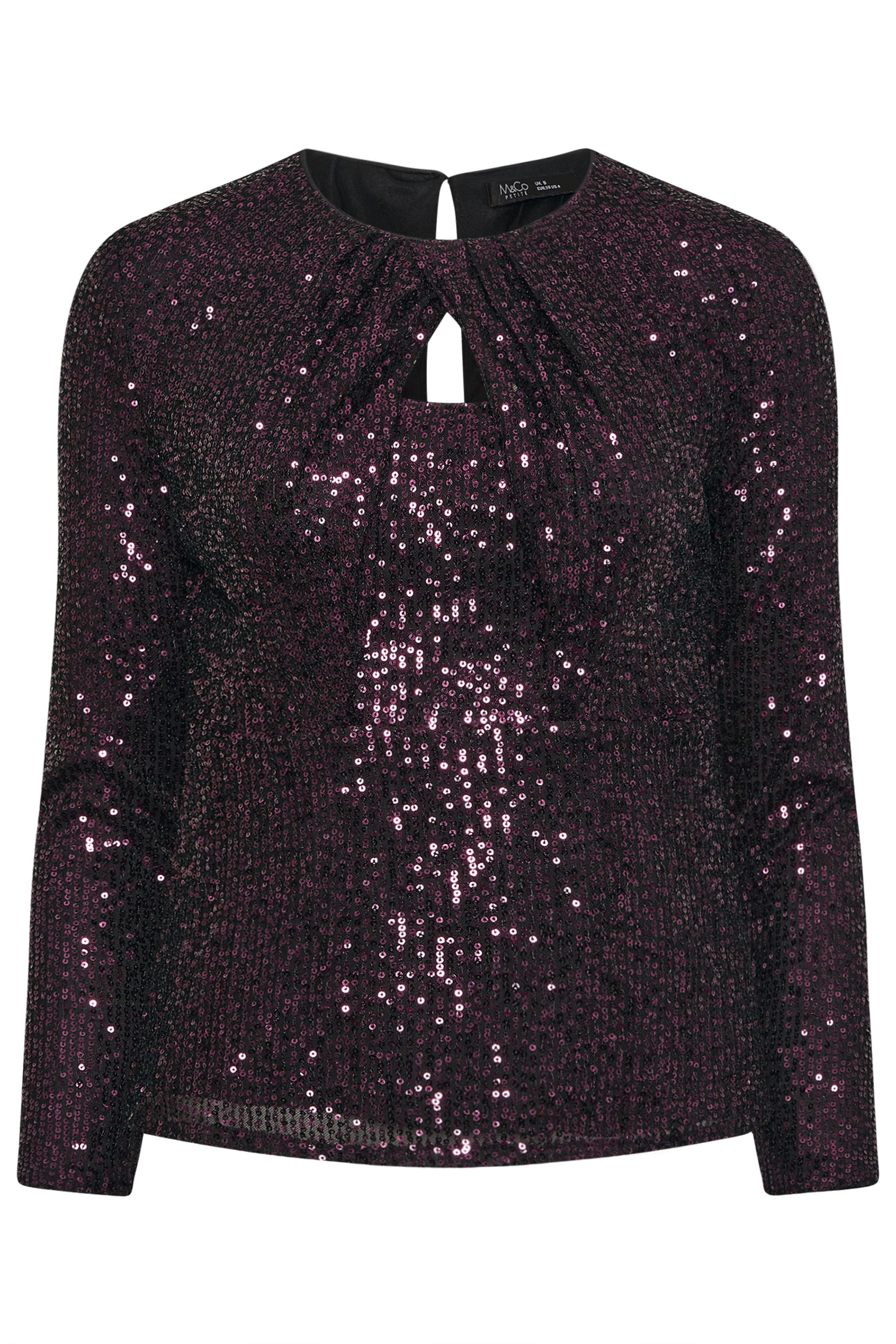 M&Co Petite Purple Sequin Twist Neck Keyhole Detail Top | M&Co 6