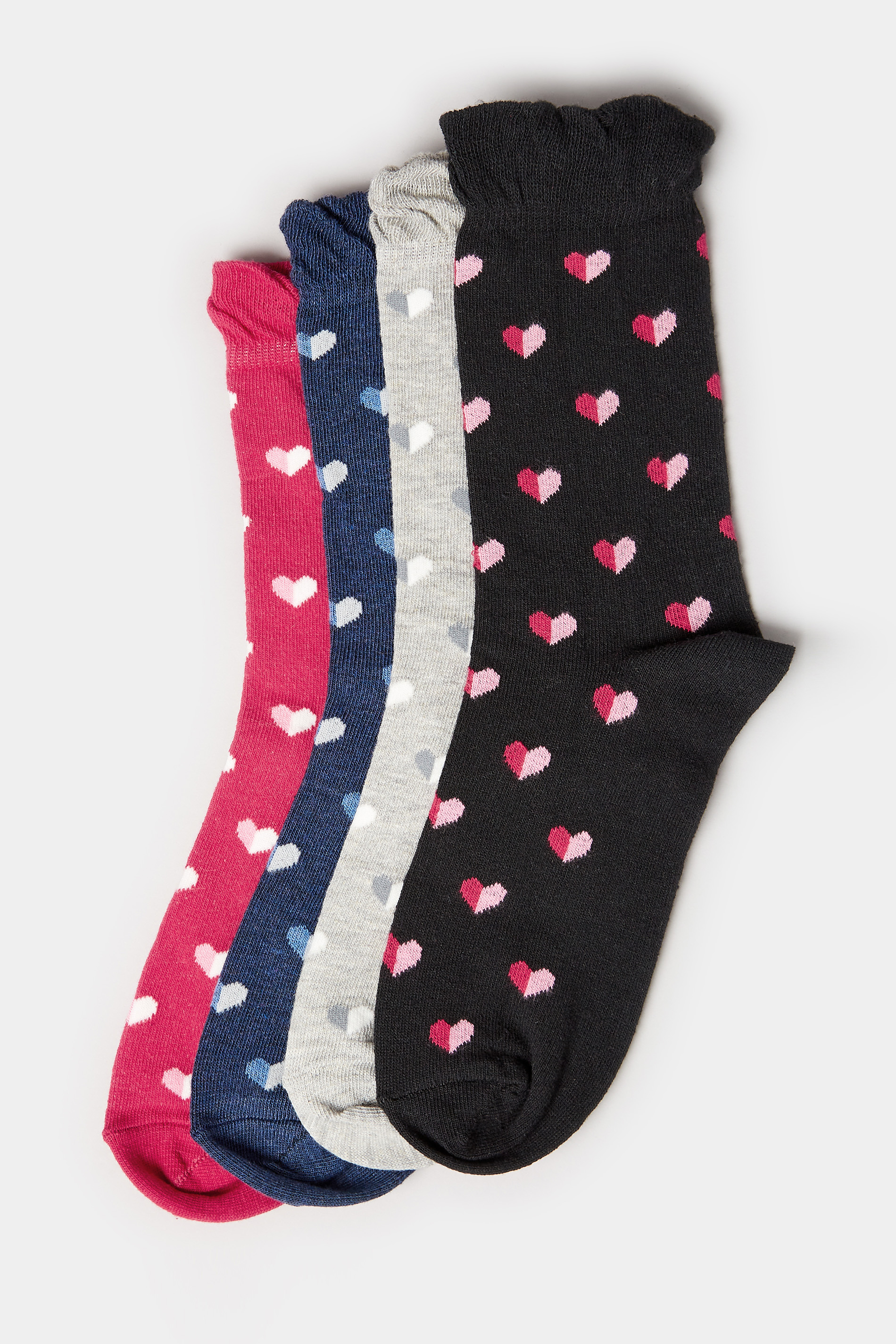 YOURS 4 PACK Black & Pink Heart Print Ankle Socks | Yours Clothing 3
