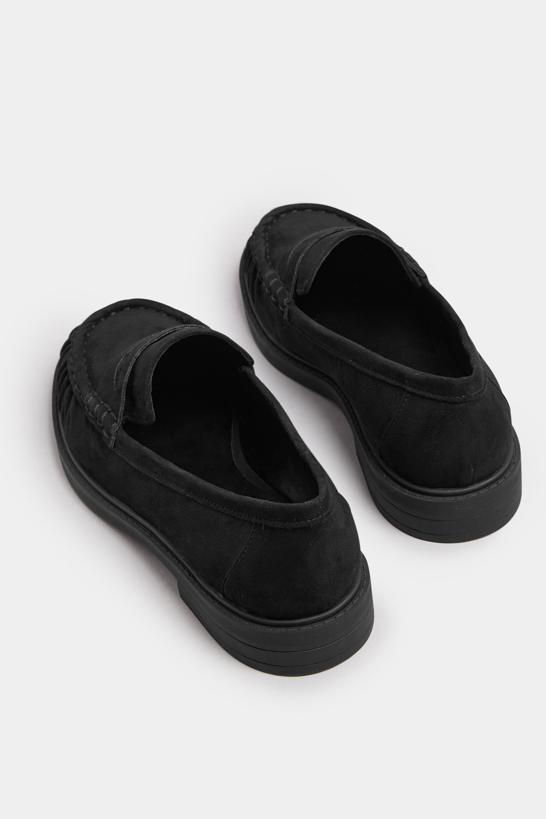 Black Faux Suede Ruched Front Loafers In Extra Wide EEE Fit | Yours Clothing 4