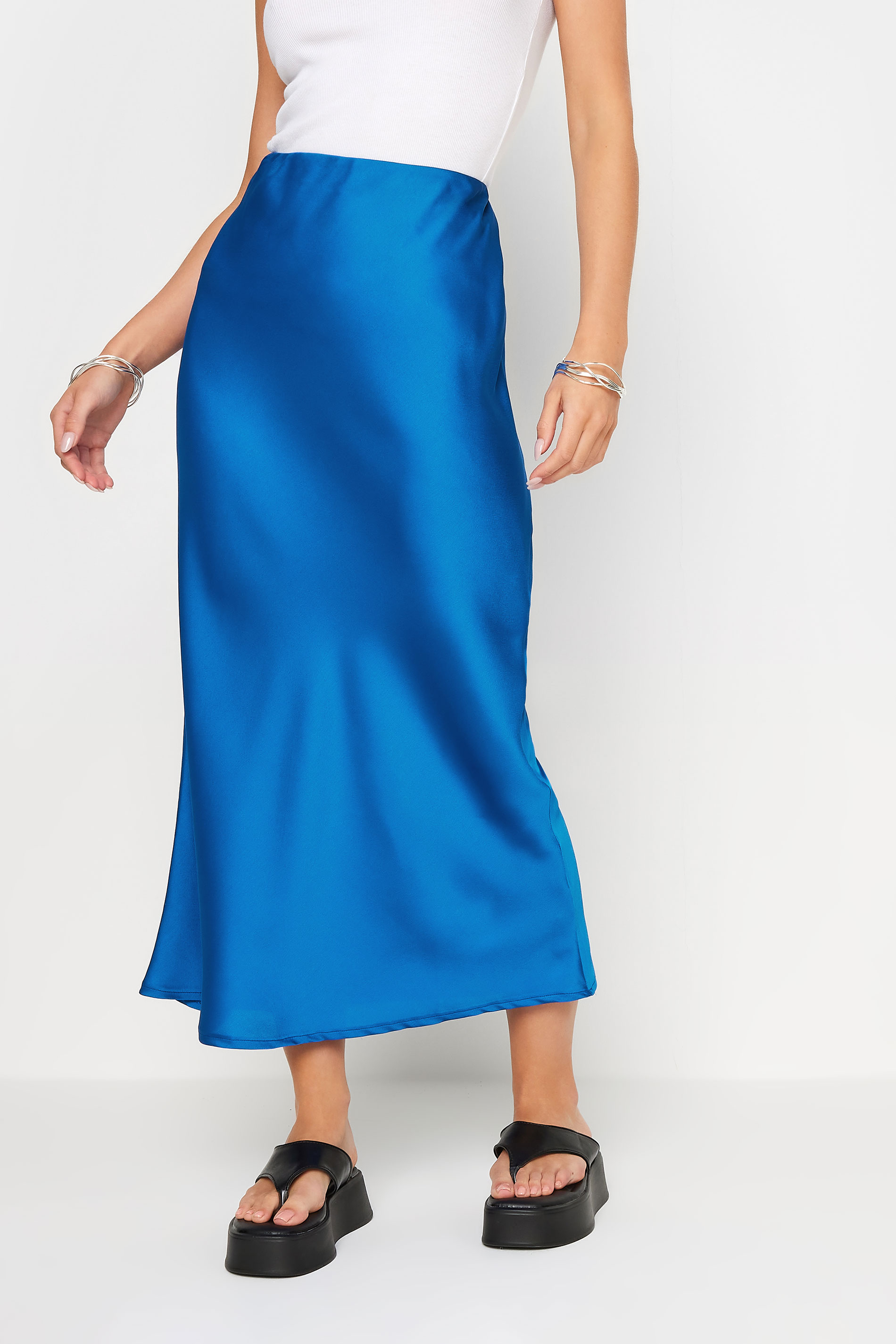 PixieGirl Petite Women's Cobalt Blue Satin Midaxi Skirt | PixieGirl 3
