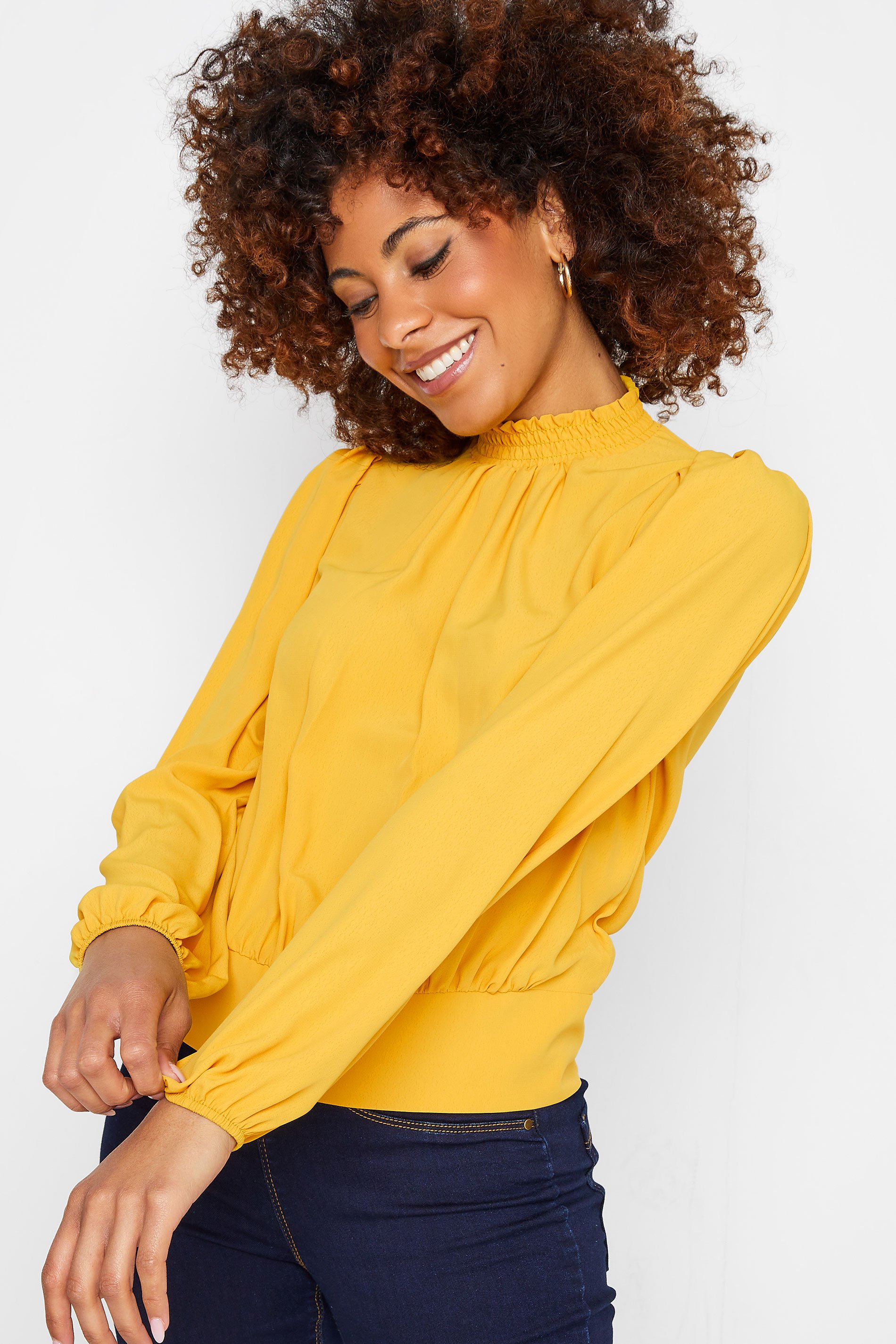 Petite Yellow Shirred Neckline Blouse | PixieGirl 4
