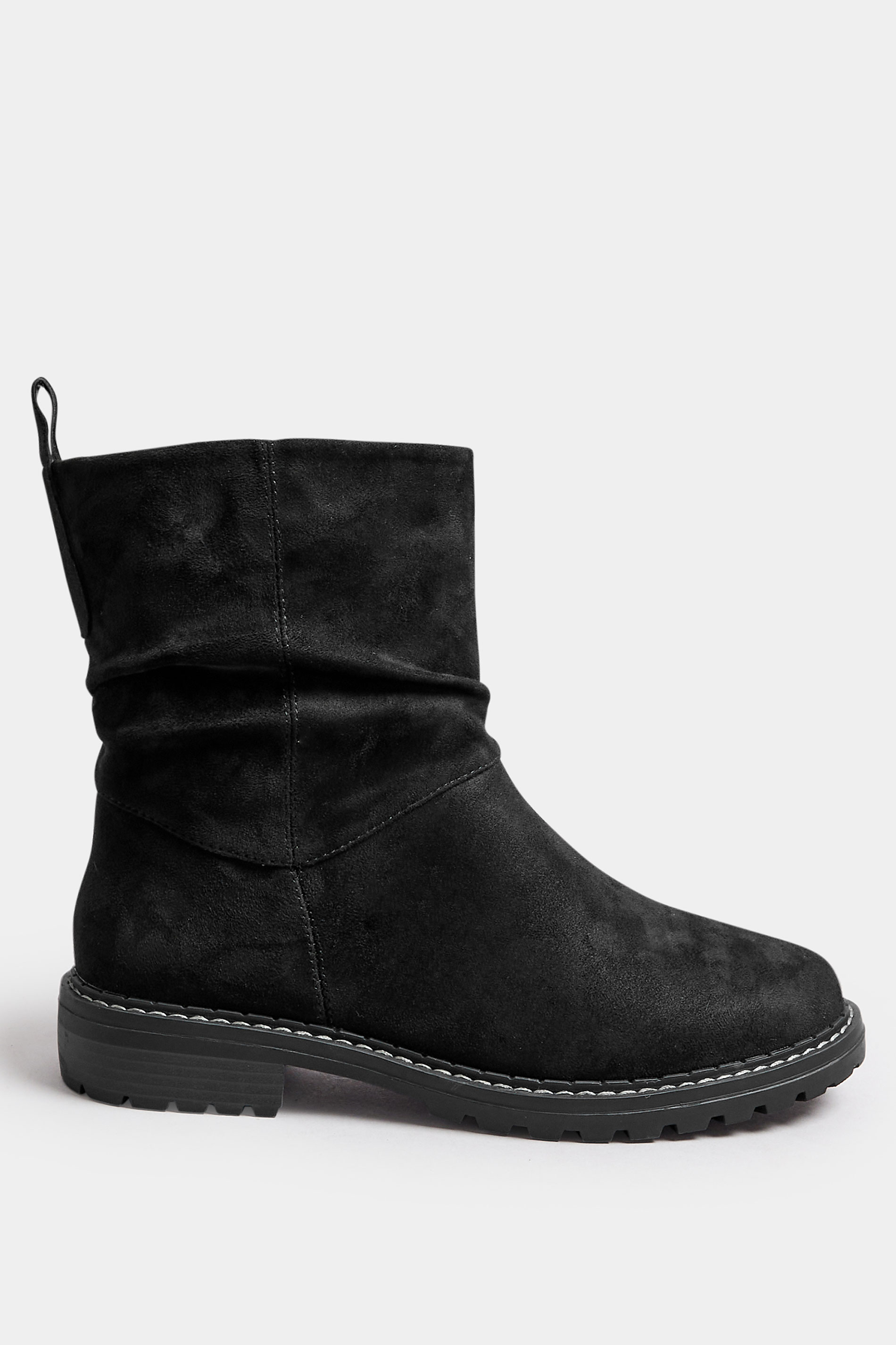 Black Faux Suede Slouch Boots In Extra Wide EEE Fit | Yours Clothing  3