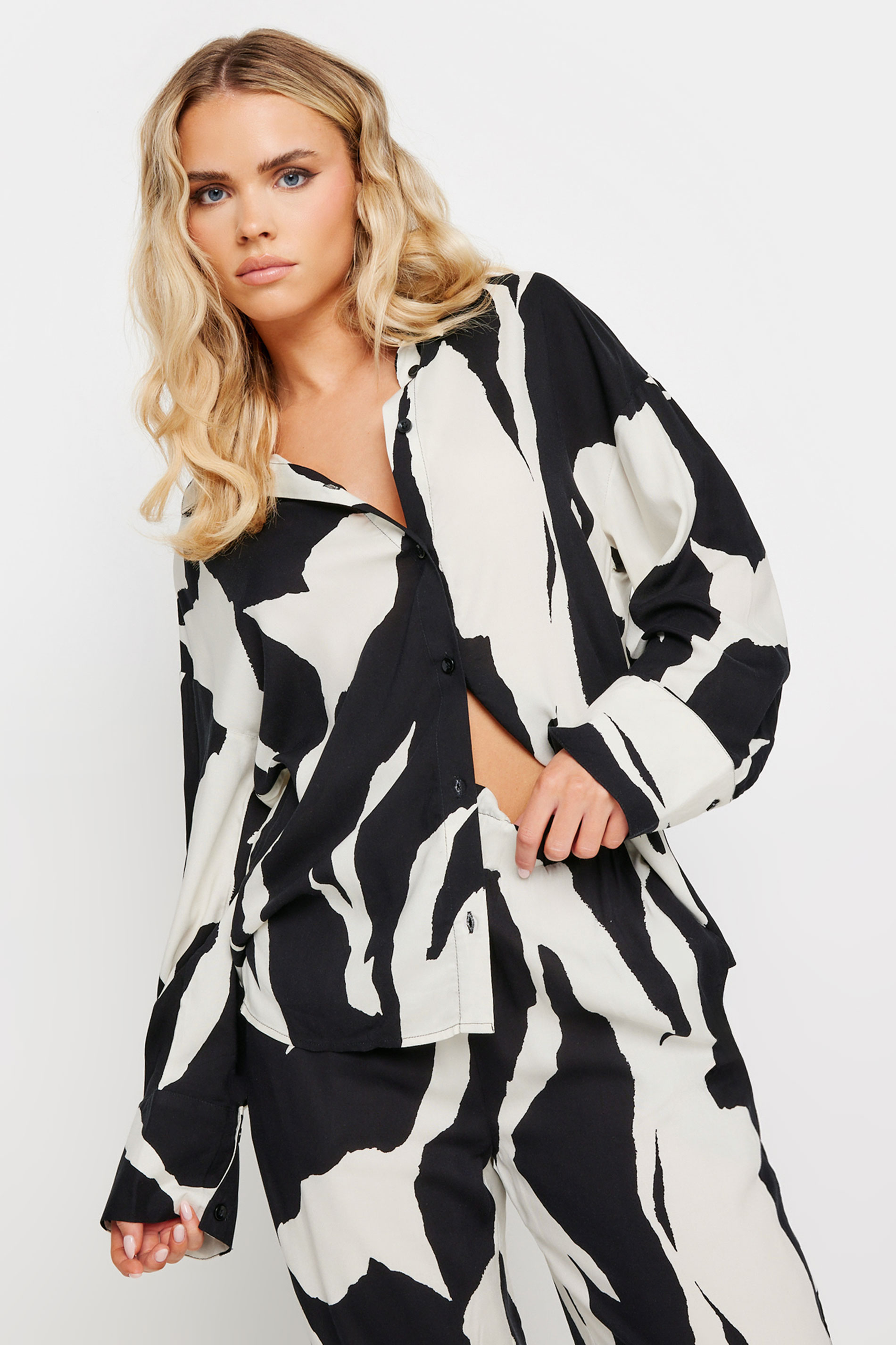 PixieGirl Petite Black Mono Abstract Print Shirt | PixieGirl 1