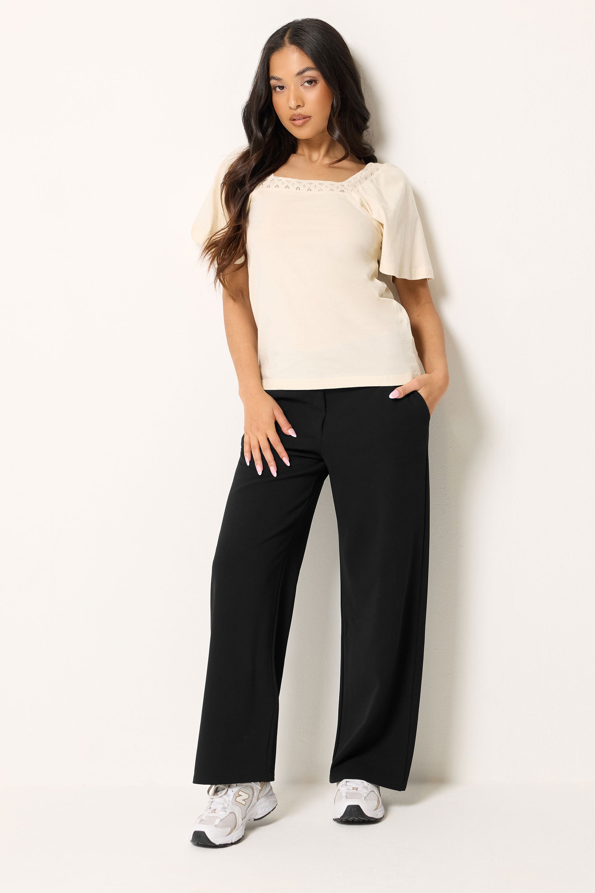 PixieGirl Petite Women's Black Wide Leg Scuba Trousers | PixieGirl 3