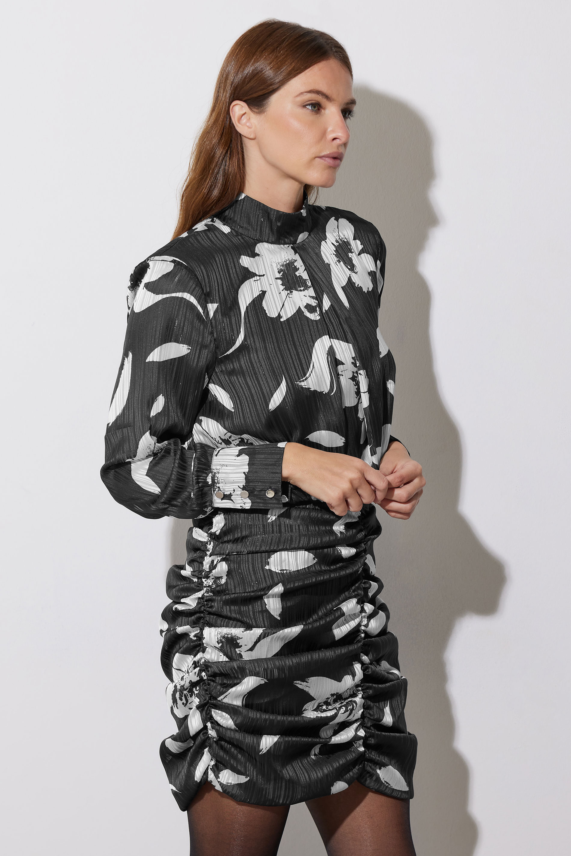 STAR Grey & White Floral Print Ruched Dress | StarByJM 3
