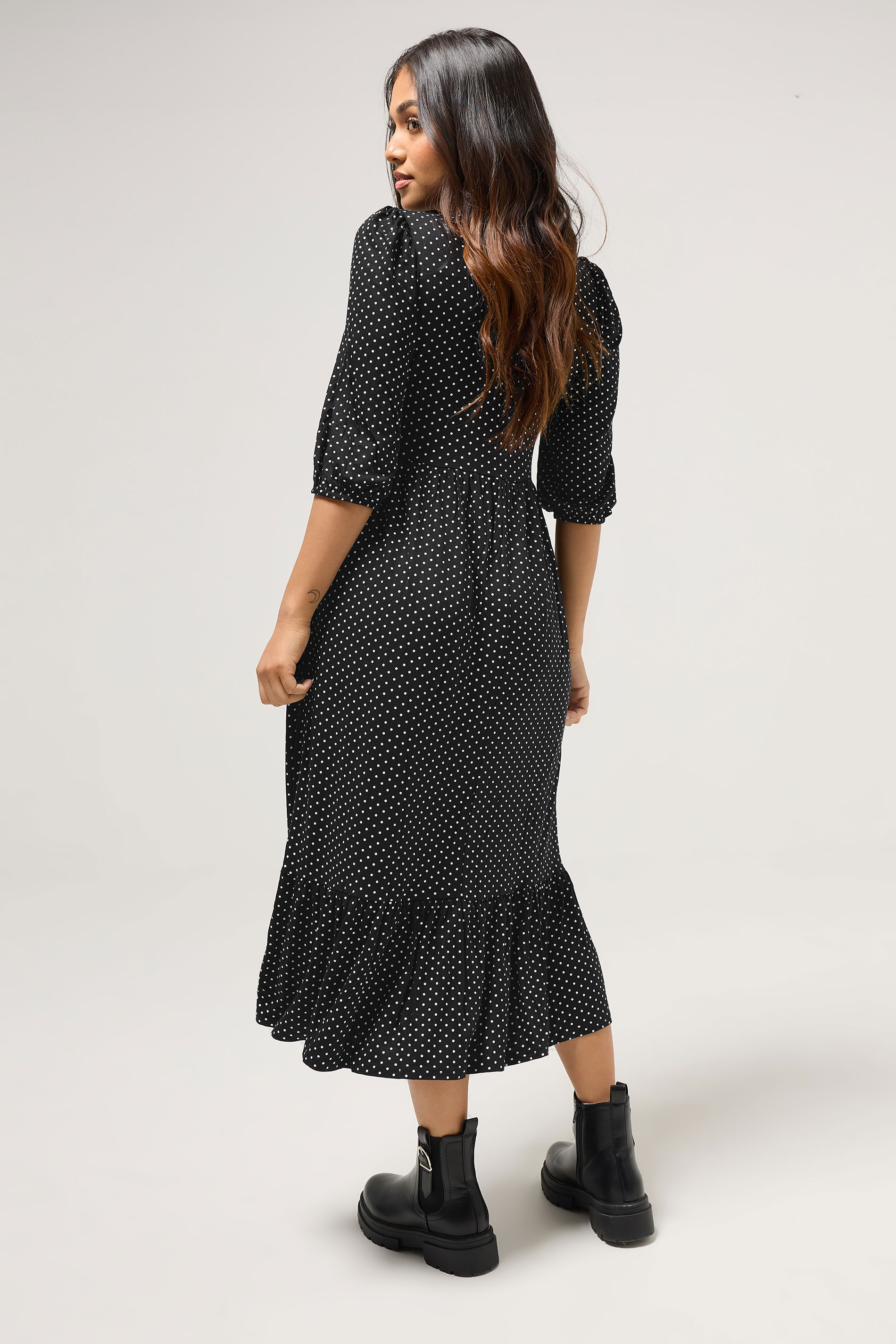 PixieGirl Petite Women's Black Spot Midi Dress | PixieGirl 3