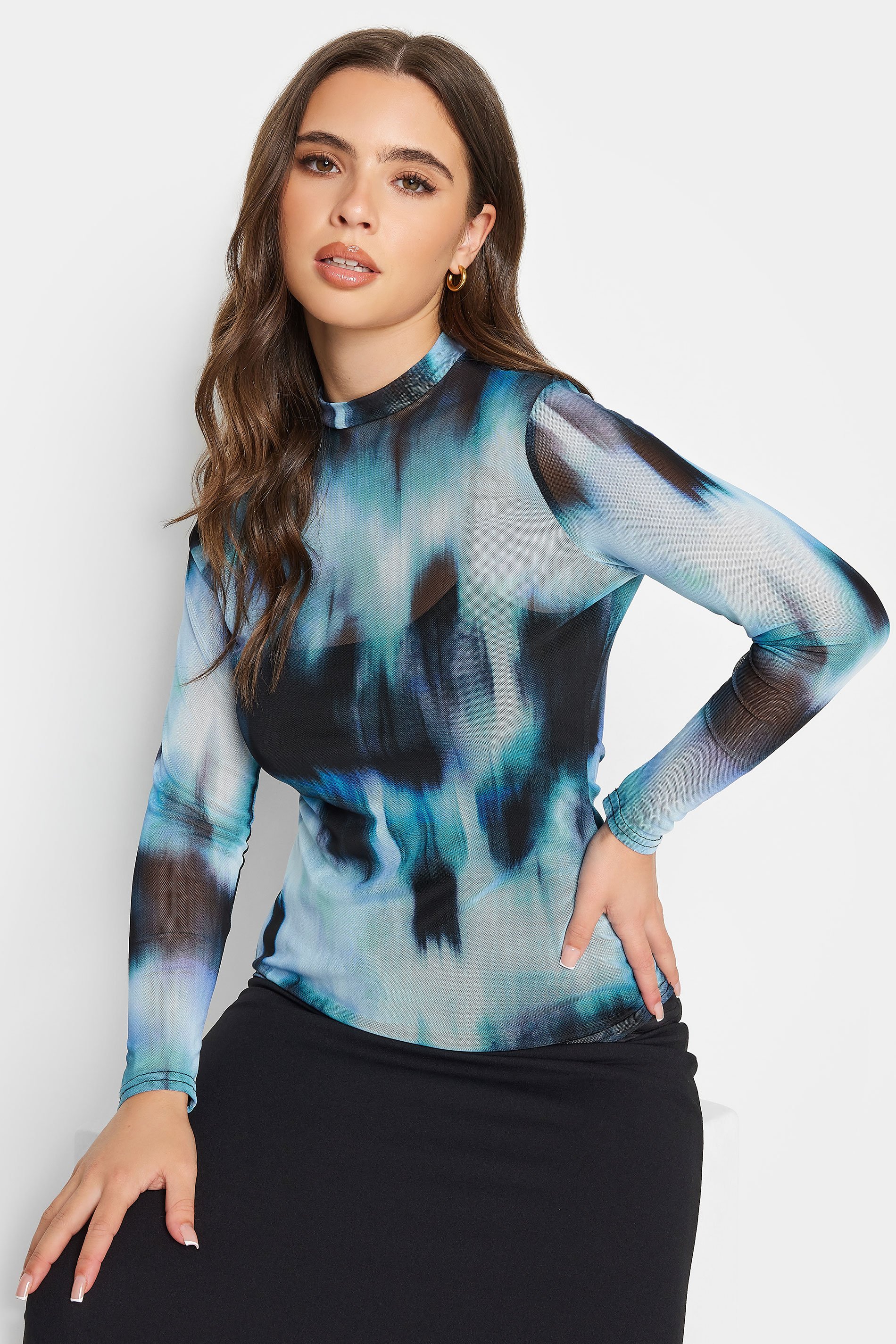 PixieGirl Blue Blur Print Mesh Top | PixieGirl 5