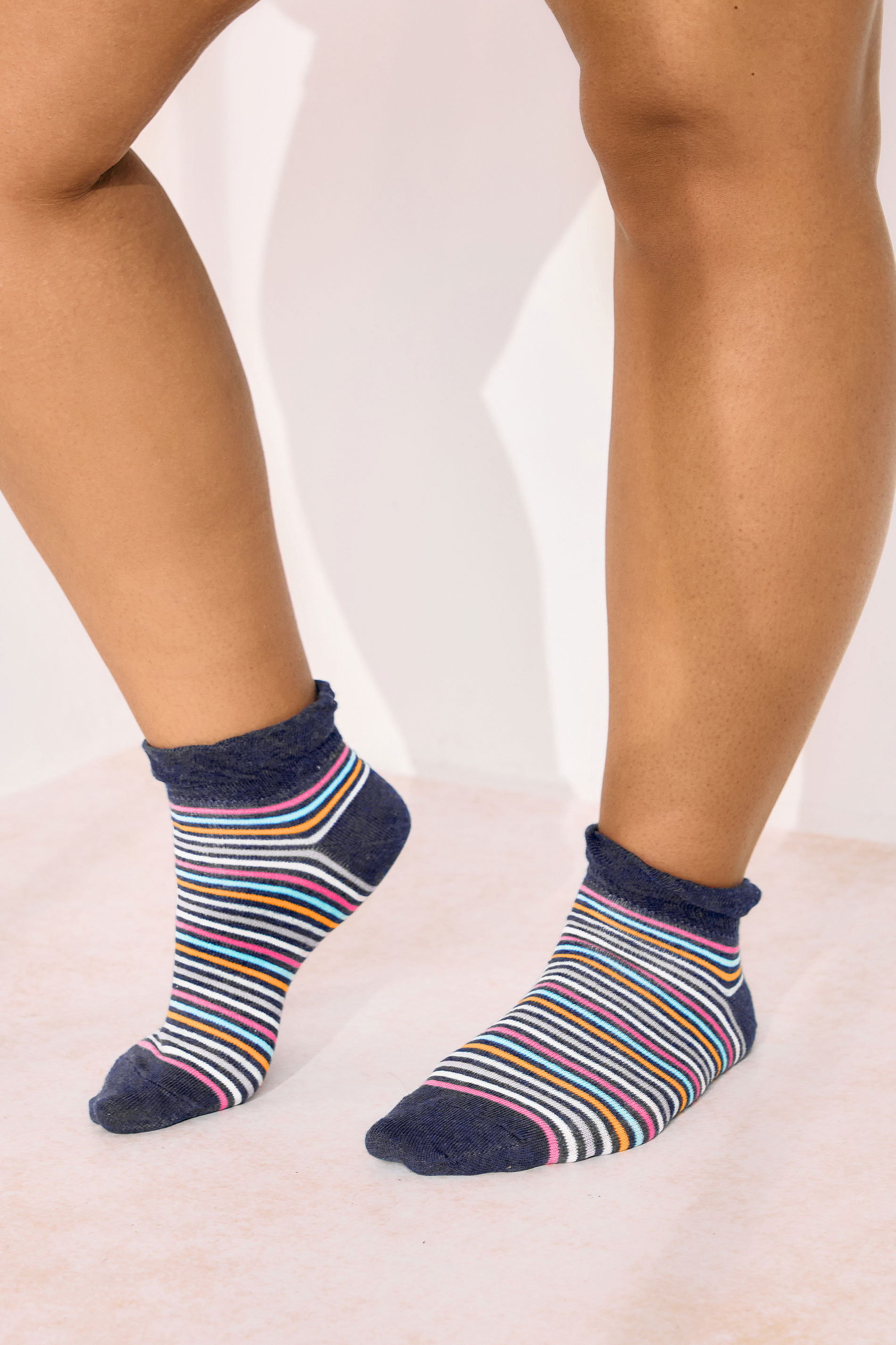 4 PACK Pink & Blue Stripe Print Ankle Socks | Yours Clothing 2