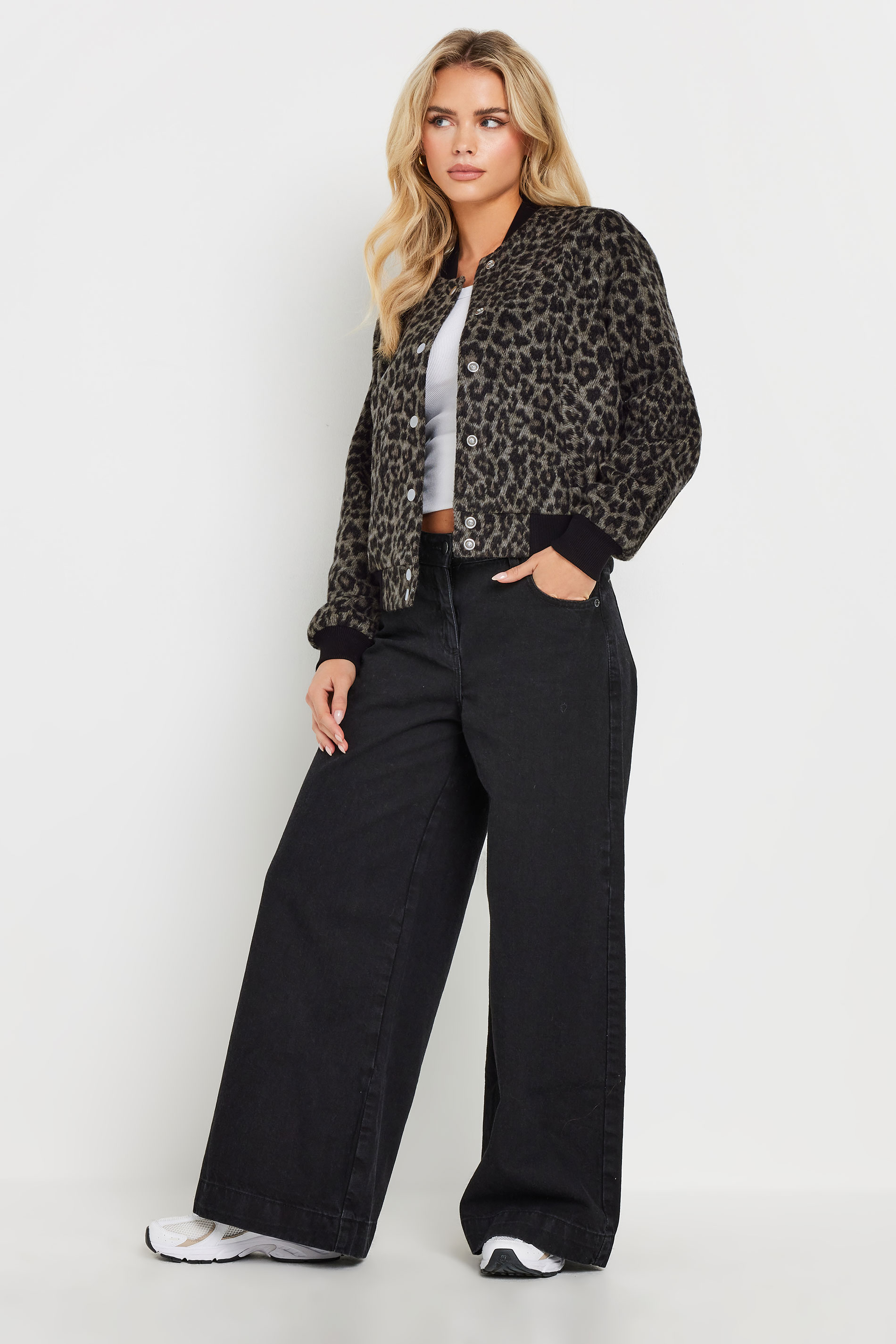 PixieGirl Petite Women's Black Brushed Leopard Print Bomber Jacket | PixieGirl 3