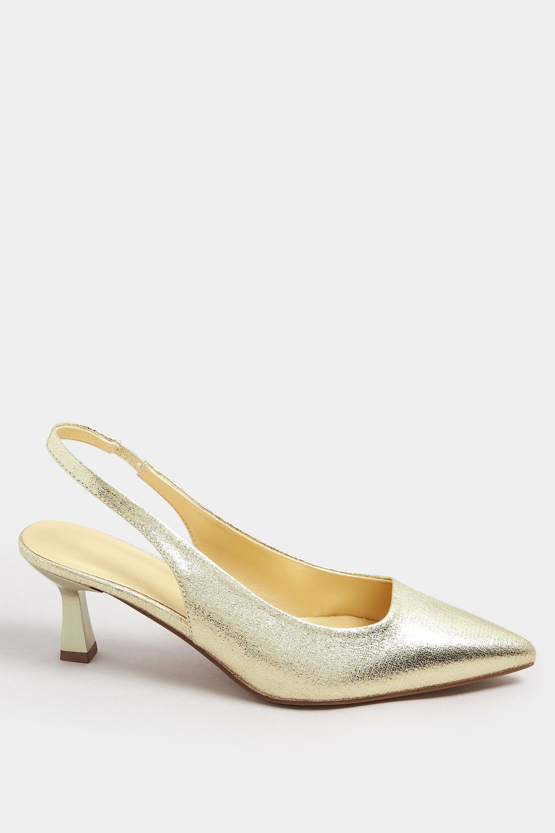 Gold Slingback Kitten Heel Court Shoes In Extra Wide EEE Fit | Yours Clothing 3