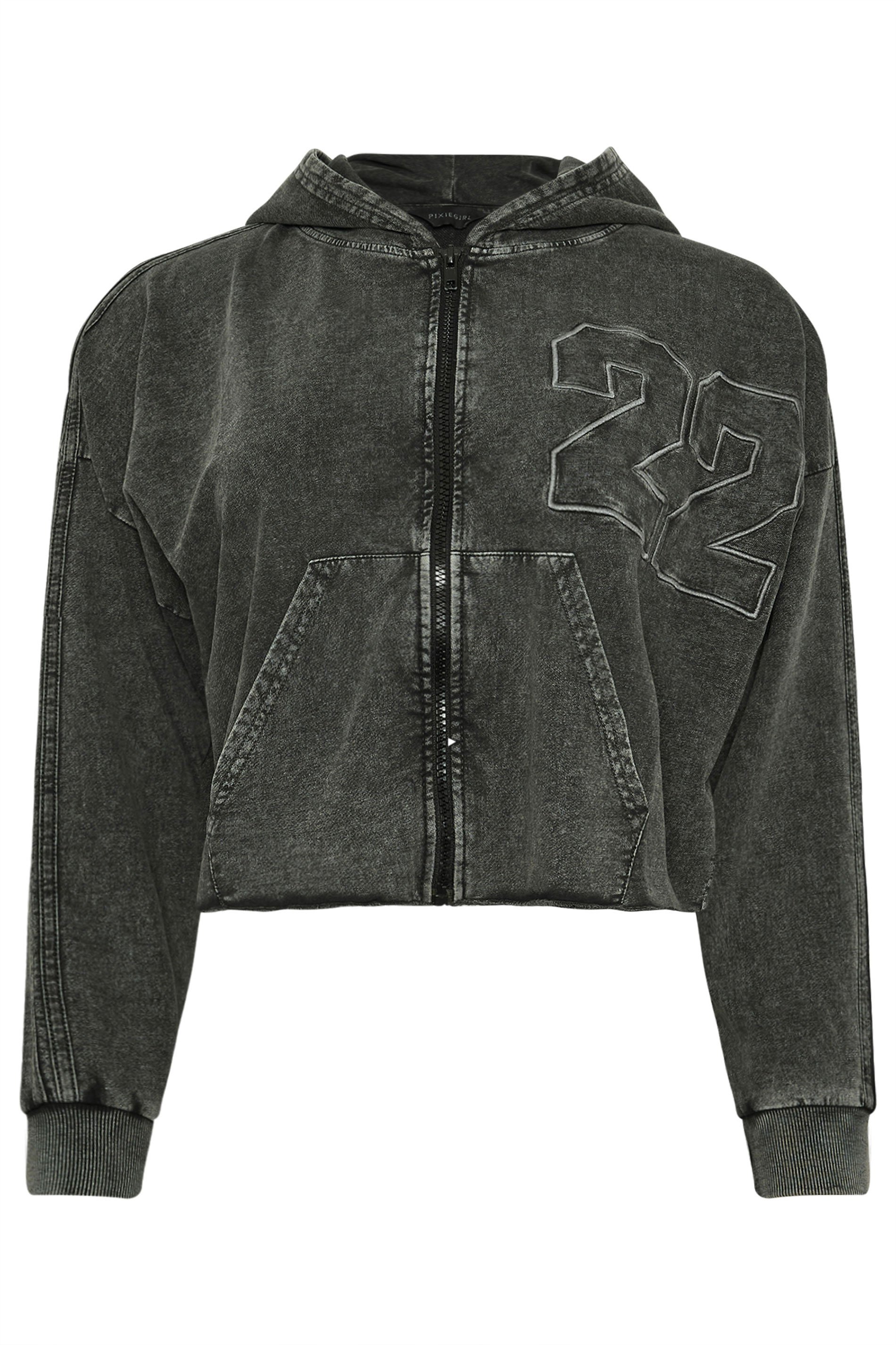 PixieGirl Petite Women's Grey Acid Wash Cropped Hoodie | PixieGirl 6