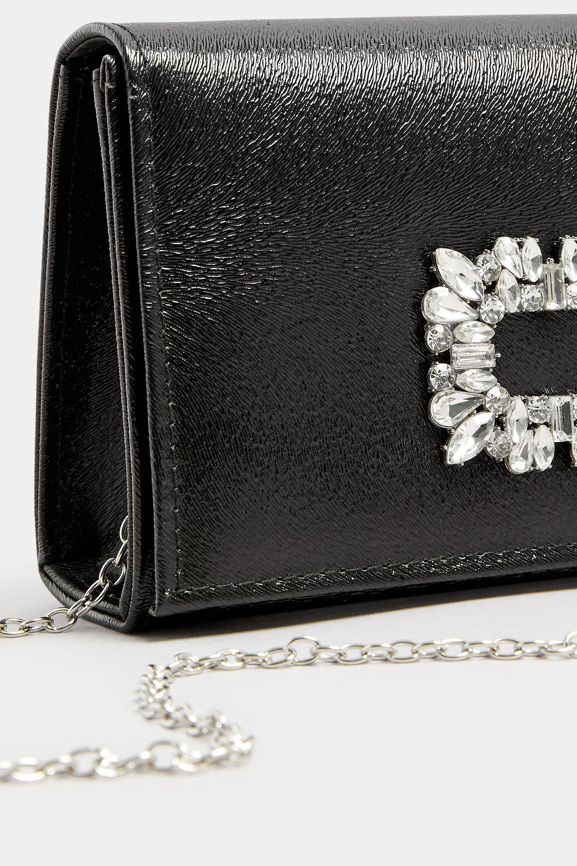 Black Faux Leather Diamante Buckle Clutch Bag | Yours Clothing 6