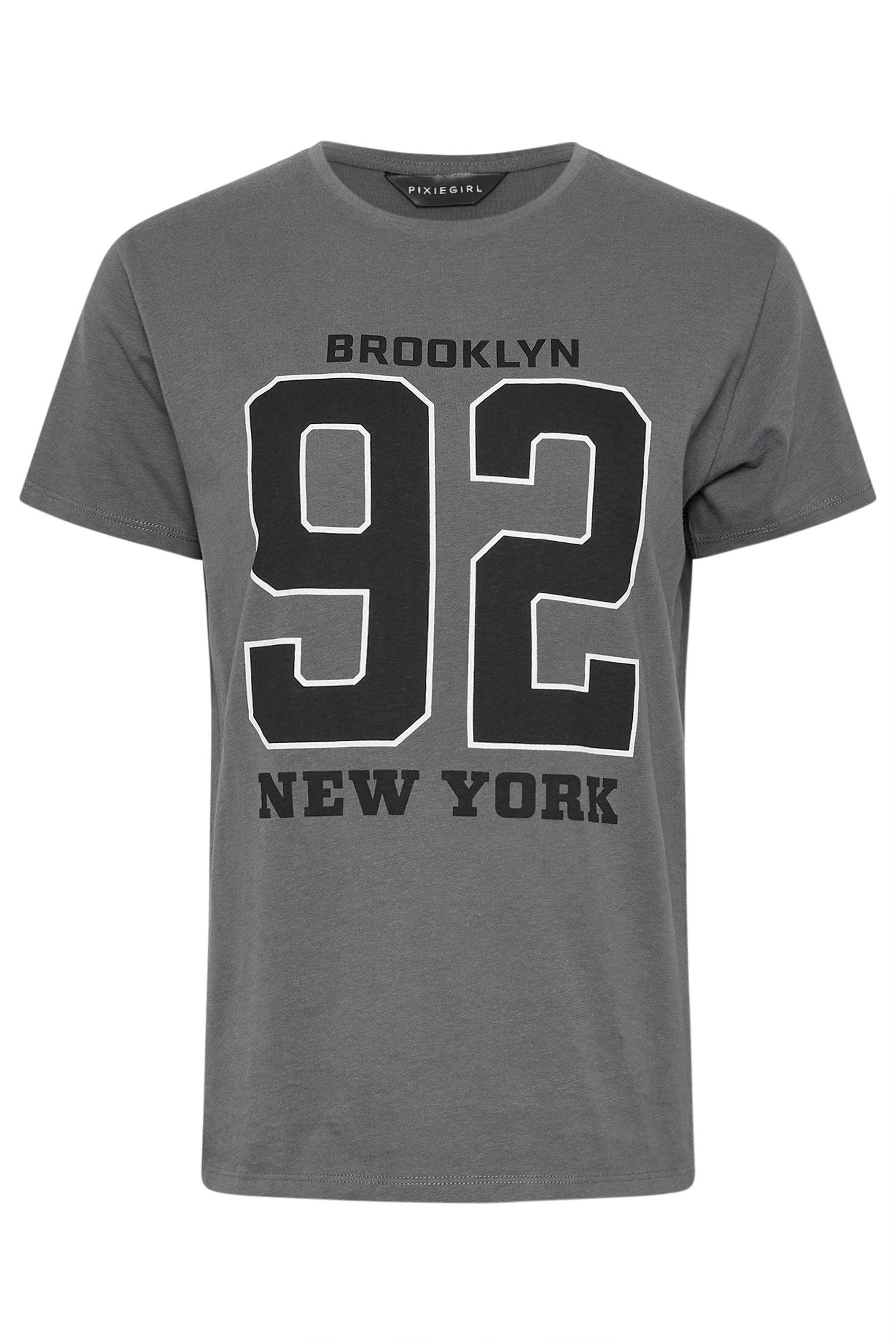 PixieGirl Petite Women's Grey 'Brooklyn 92' Slogan T-Shirt | PixieGirl 5