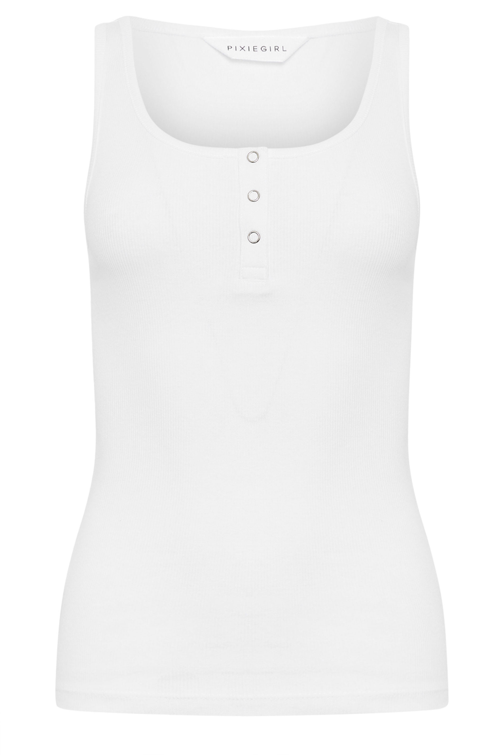 PixieGirl Petite Women's 2 PACK Sage Green & White Ribbed Popper Vest Tops | PixieGirl 9