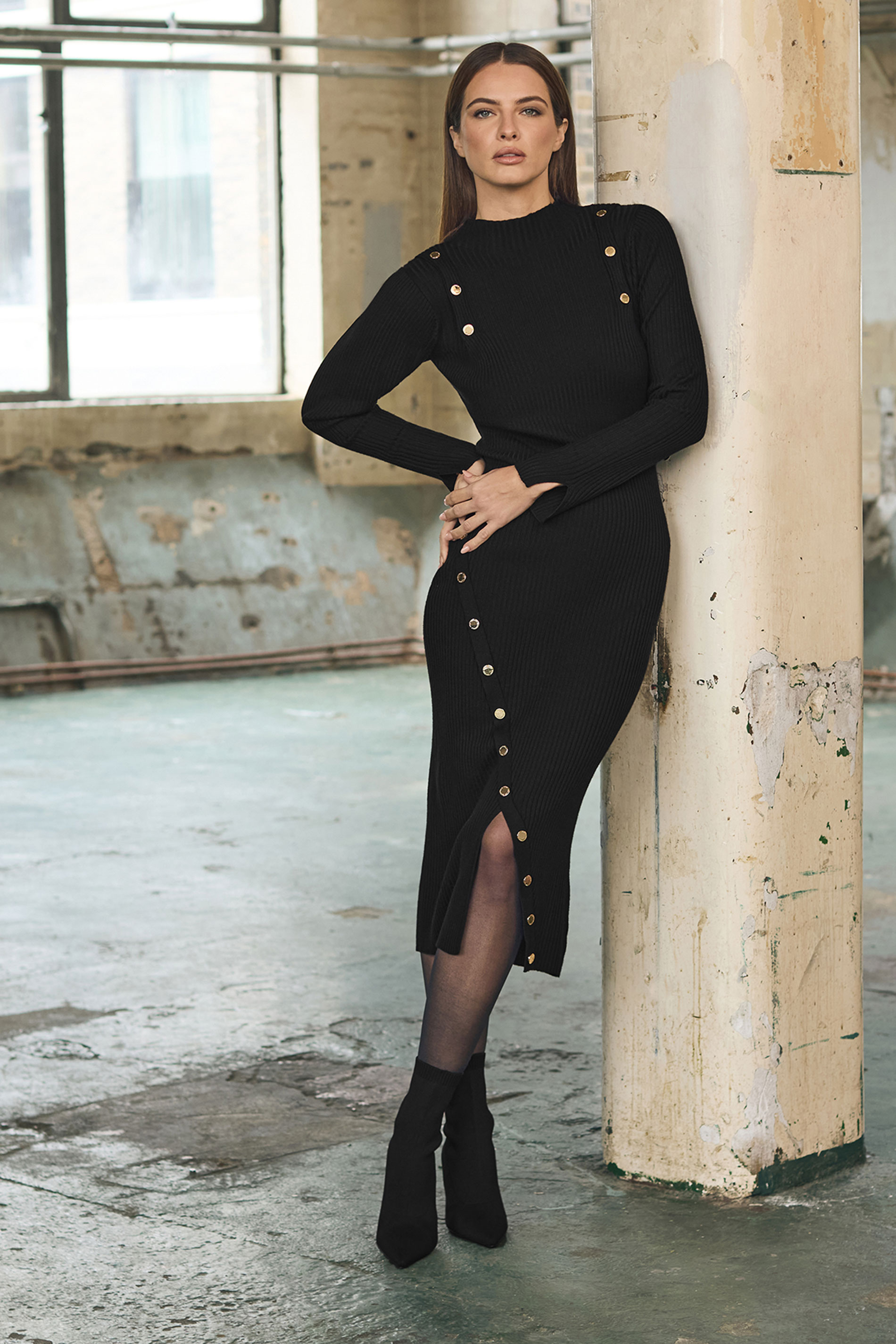 STAR Black Button Detail Knitted Dress | StarByJM 1