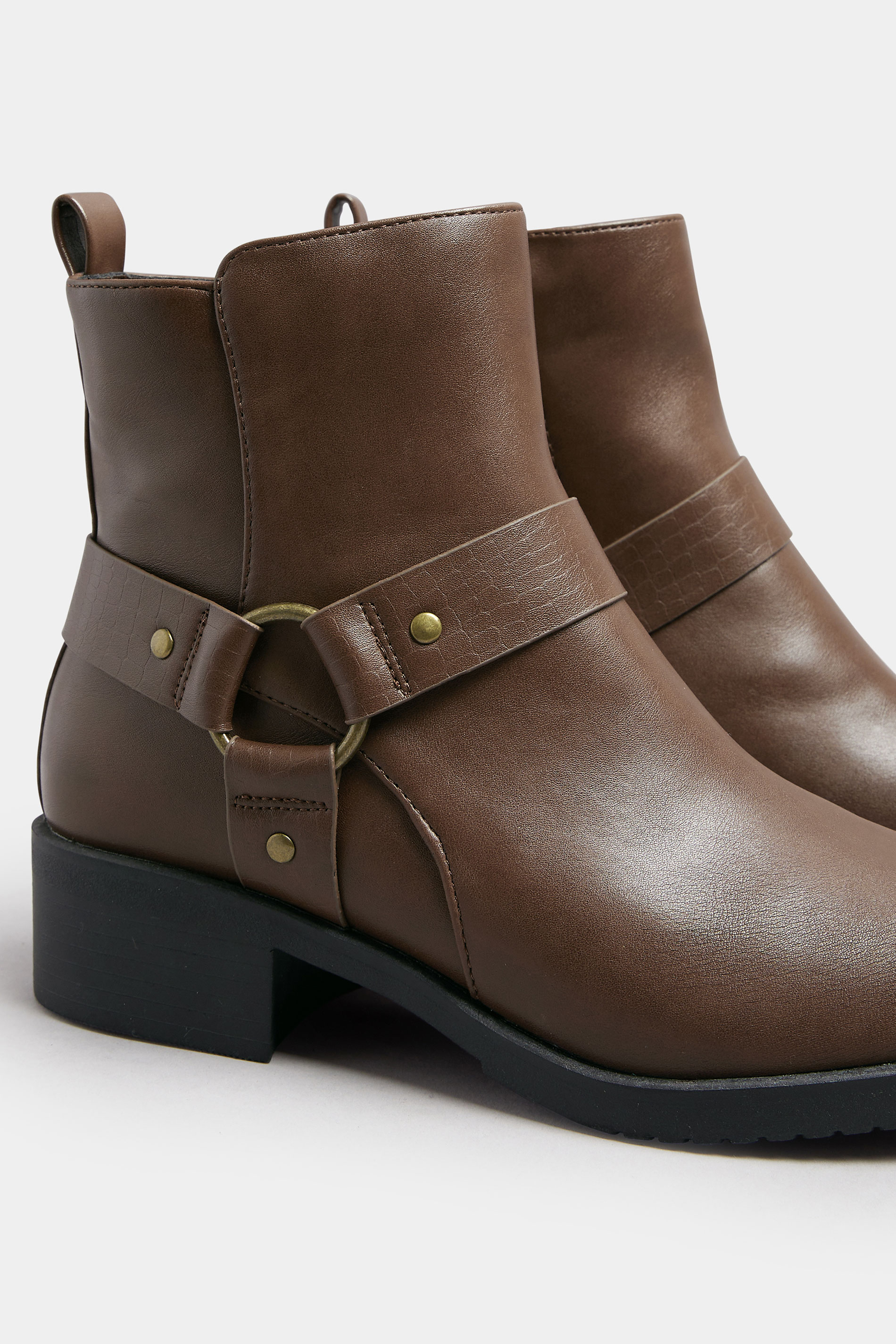 Brown Faux Leather Buckle Ankle Boots In Standard Fit | Yours Clothing 5